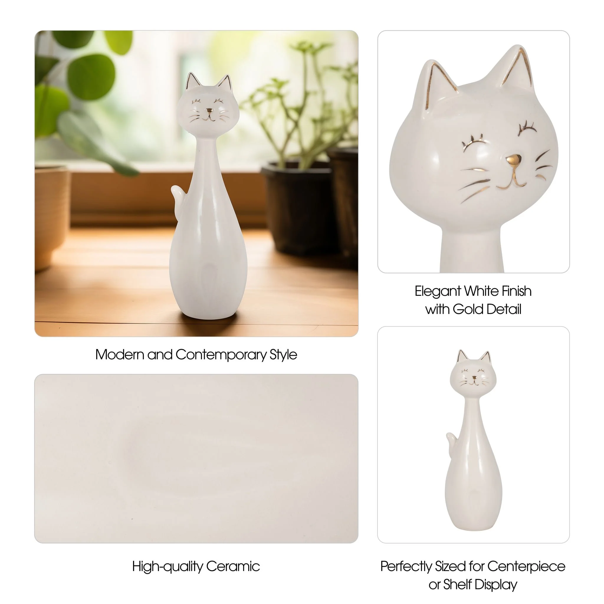 9" Sitting Kitty, White/gold - Image 9