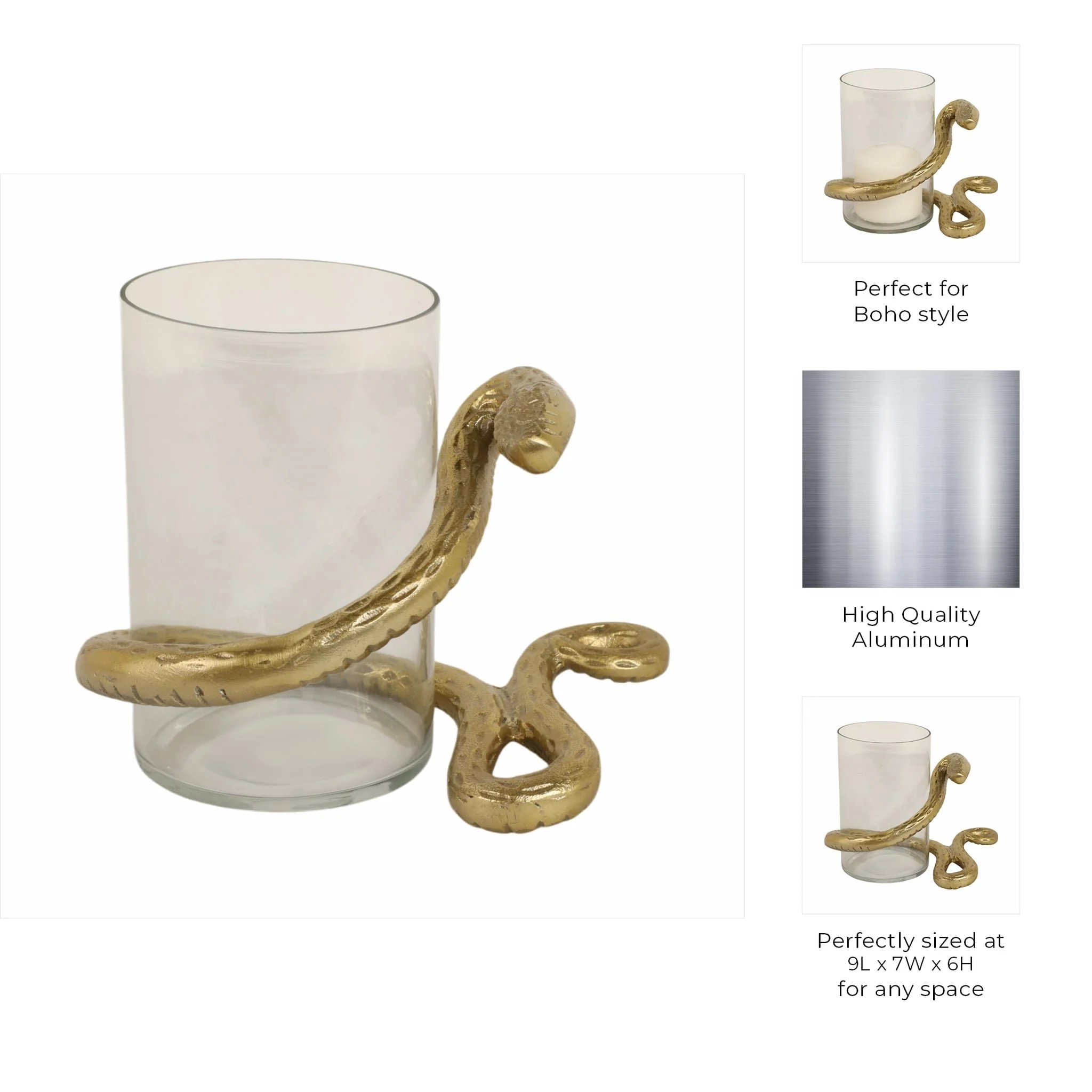9" Snake Around Pillar Holder, Gold - Image 10