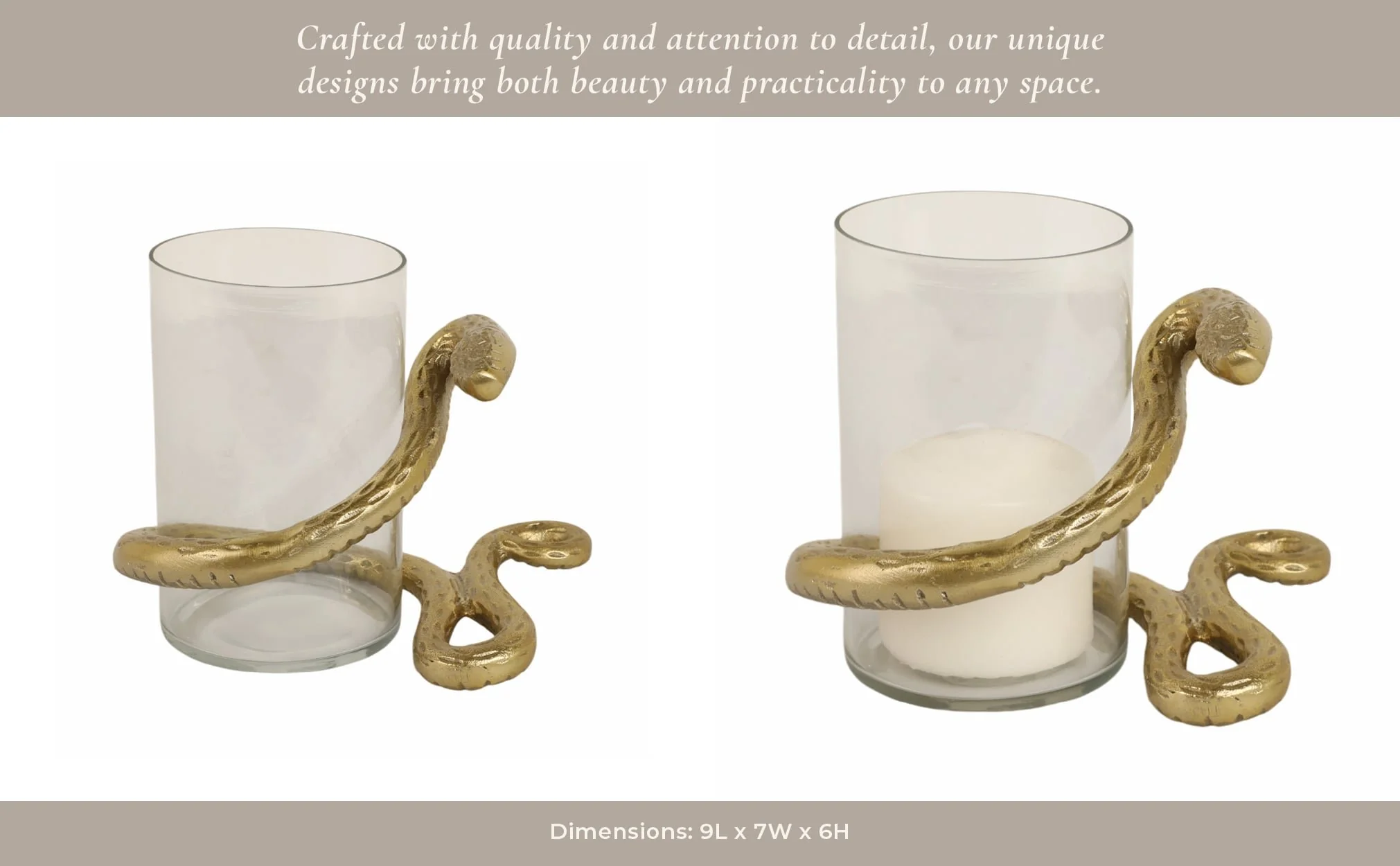 9" Snake Around Pillar Holder, Gold - Image 13