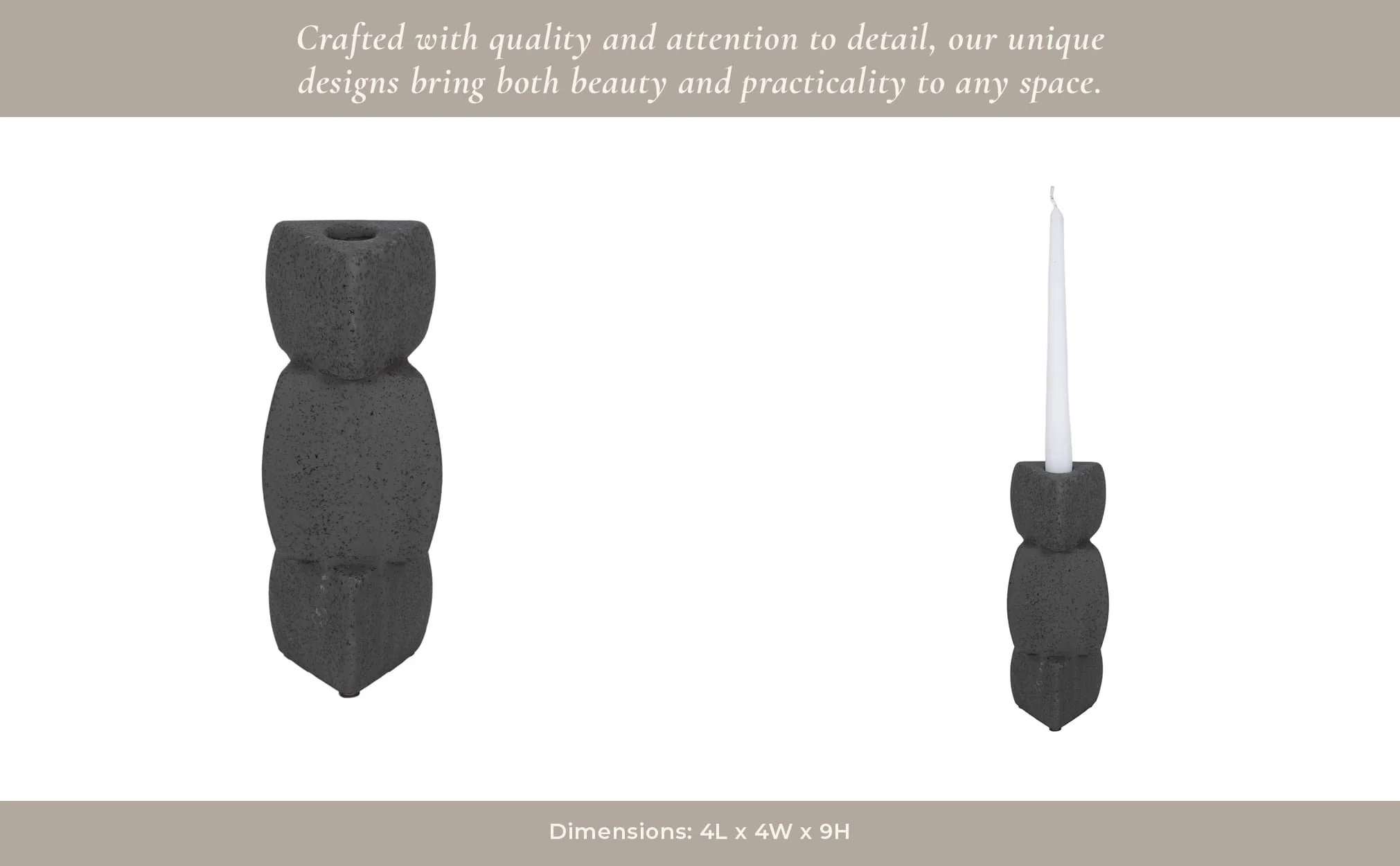9" Stacked Objects Taper Holder Sand Glaze, Black - Image 10