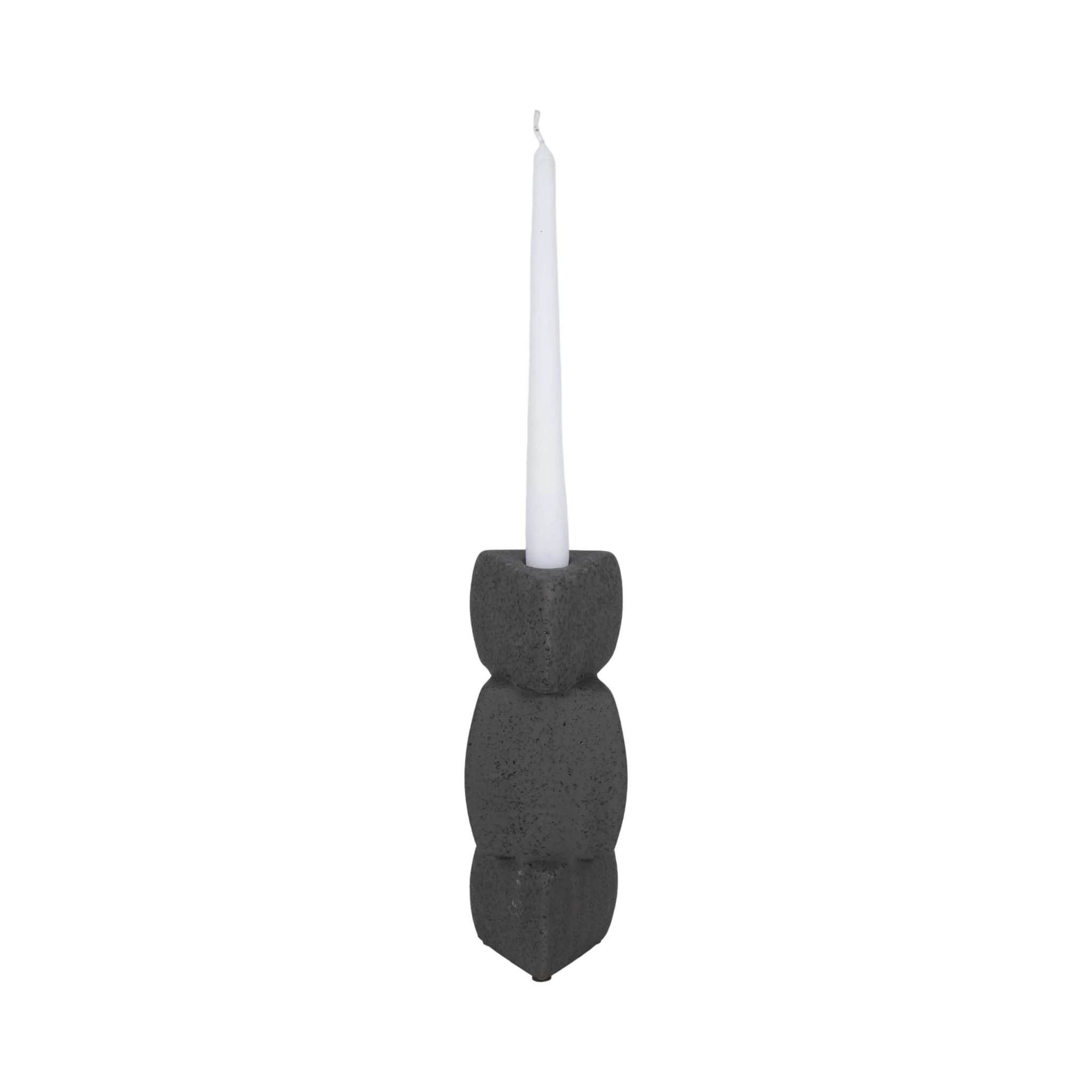 9" Stacked Objects Taper Holder Sand Glaze, Black - Image 2