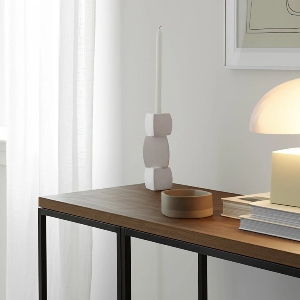 9" Stacked Objects Taper Holder Sand Glaze, White - Image 11