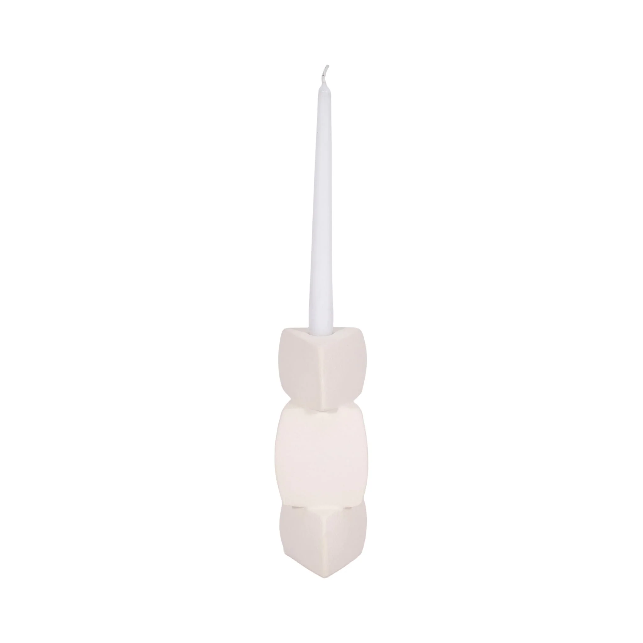 9" Stacked Objects Taper Holder Sand Glaze, White - Image 2