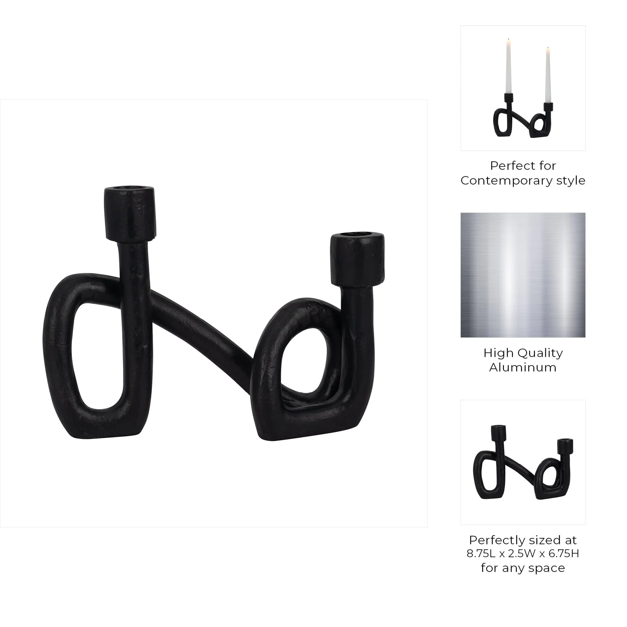9" Swirled 2 Taper Candleholder, Black - Image 10