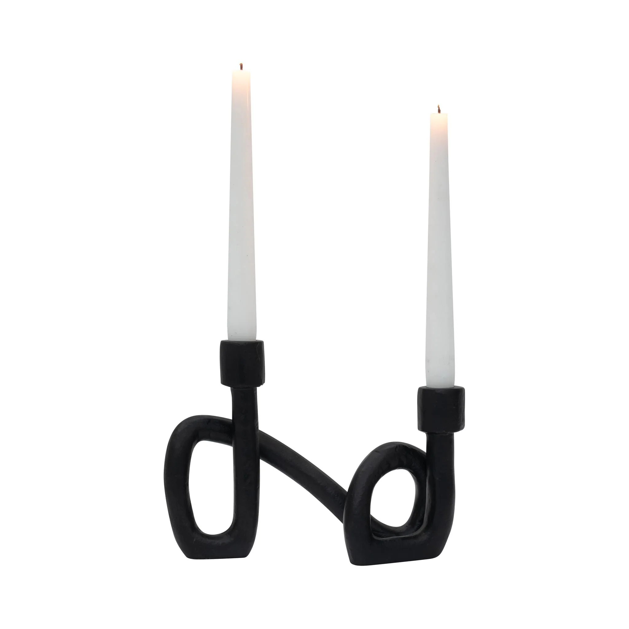 9" Swirled 2 Taper Candleholder, Black - Image 2