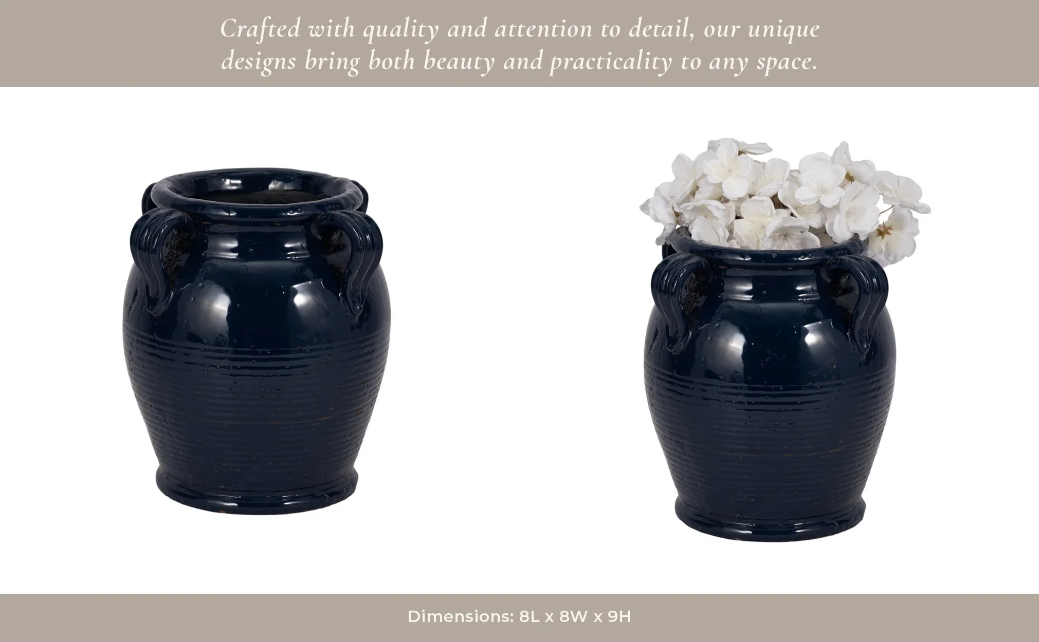 9" Vase With Handles, Navy Blue - Image 11