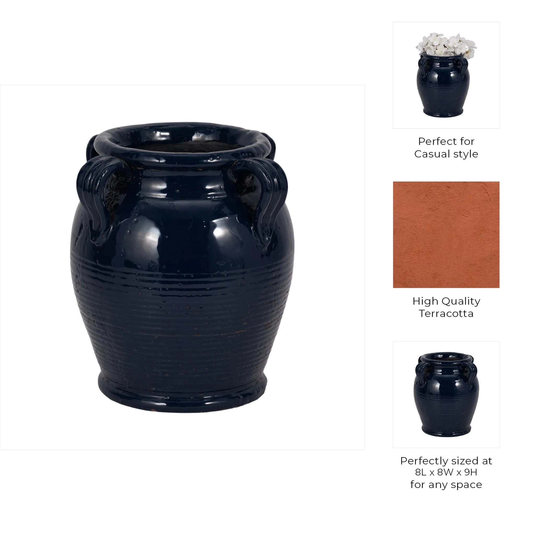 9" Vase With Handles, Navy Blue - Image 9