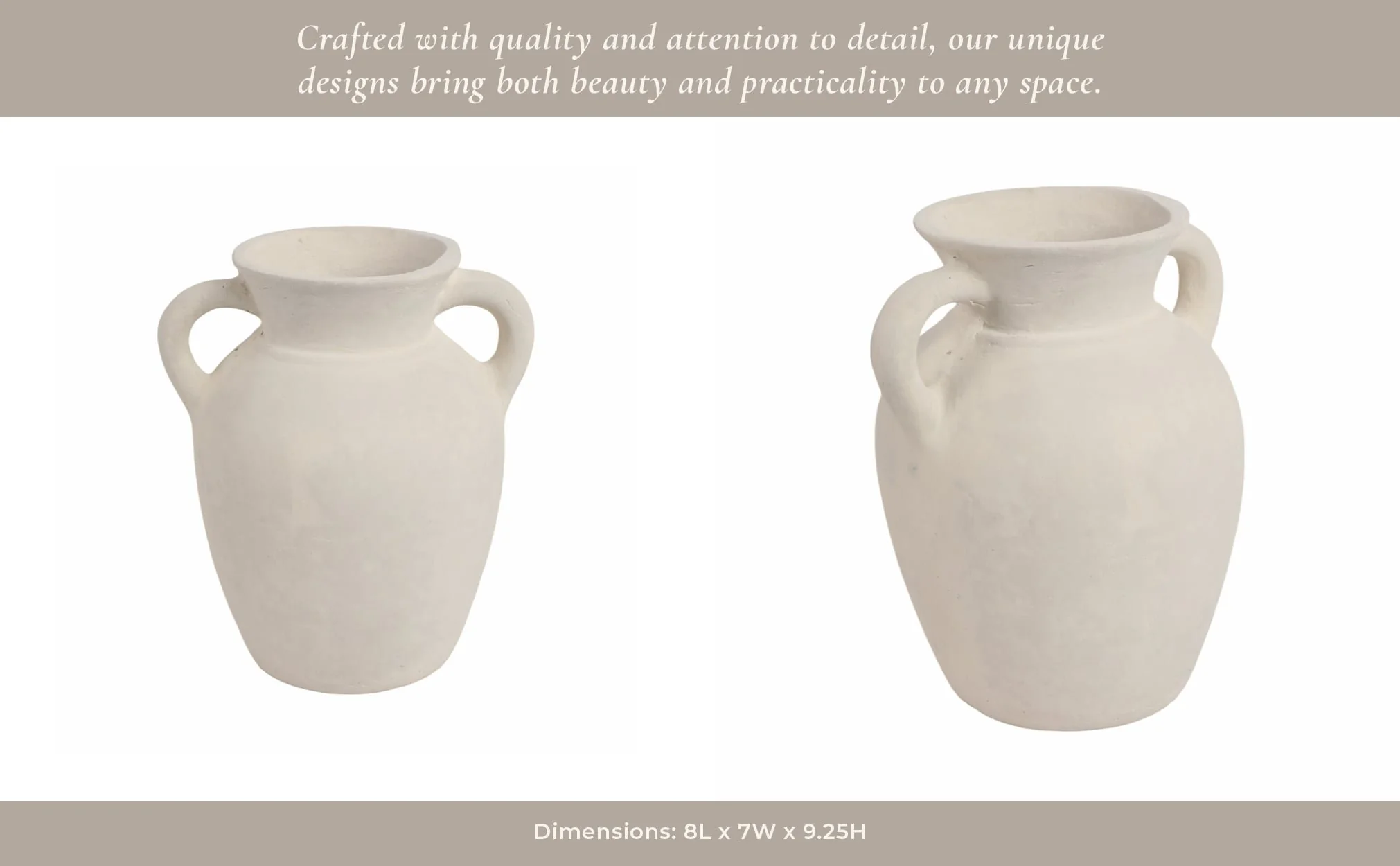9" Vase With Handles, Paper Mache, Ivory - Image 14