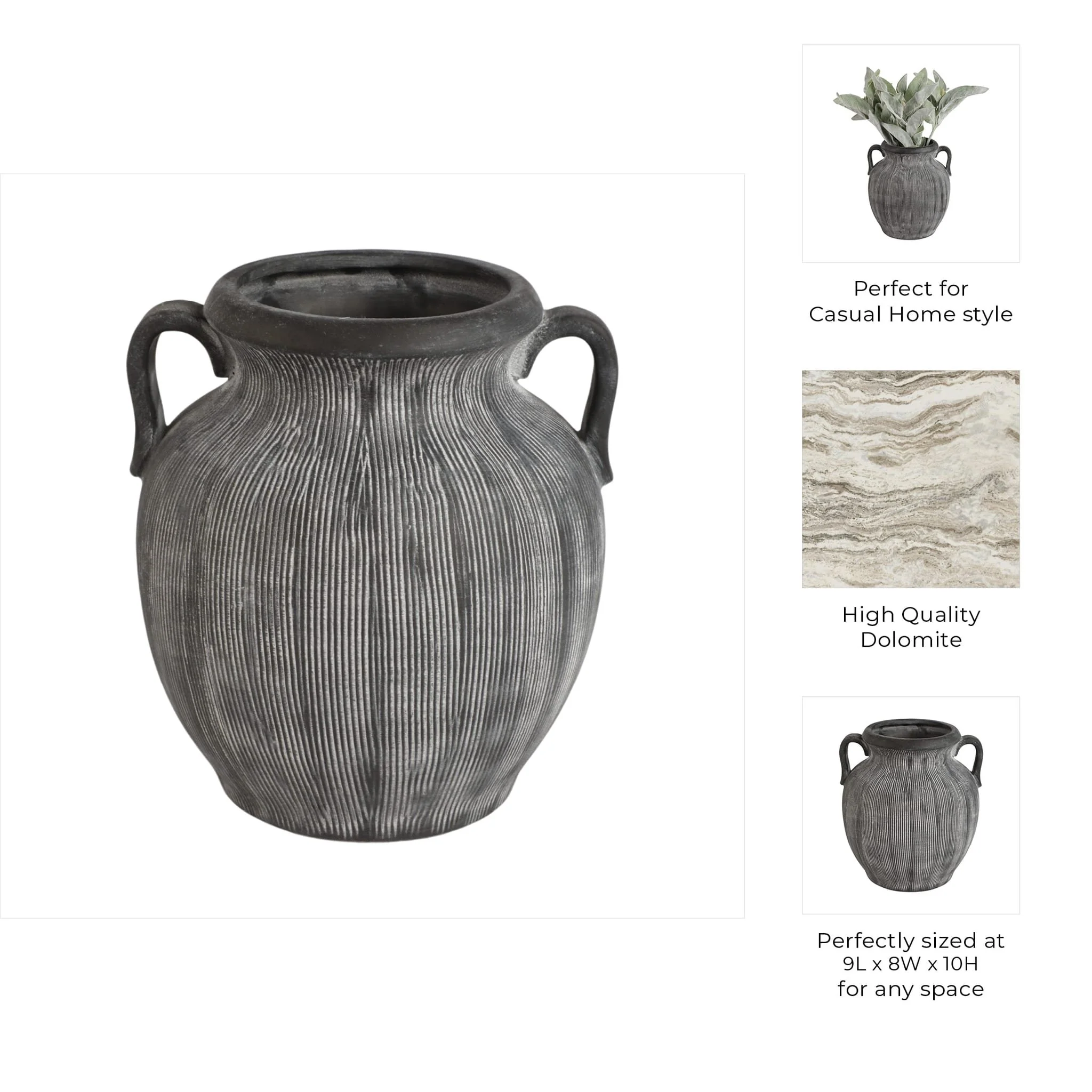 9" Weathered Jug With Handles, Black - Image 10