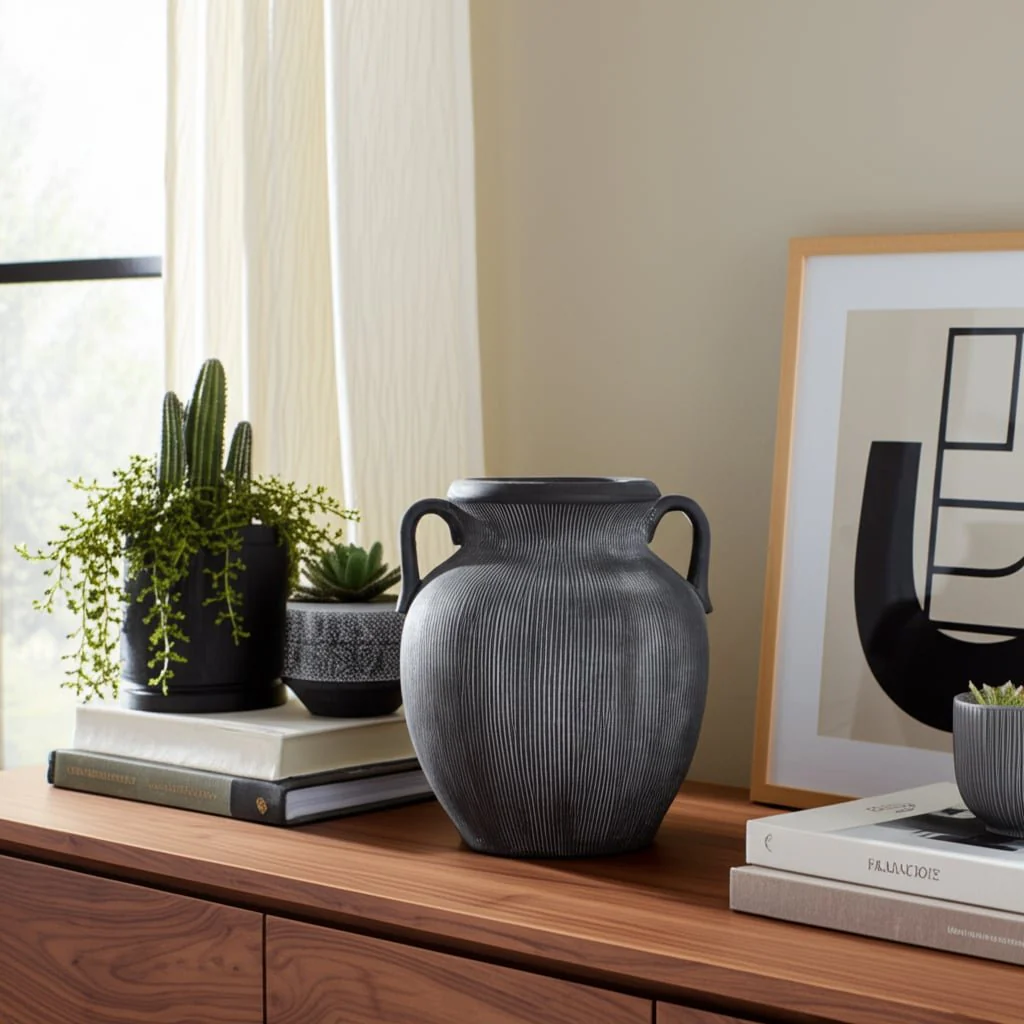 9" Weathered Jug With Handles, Black - Image 11