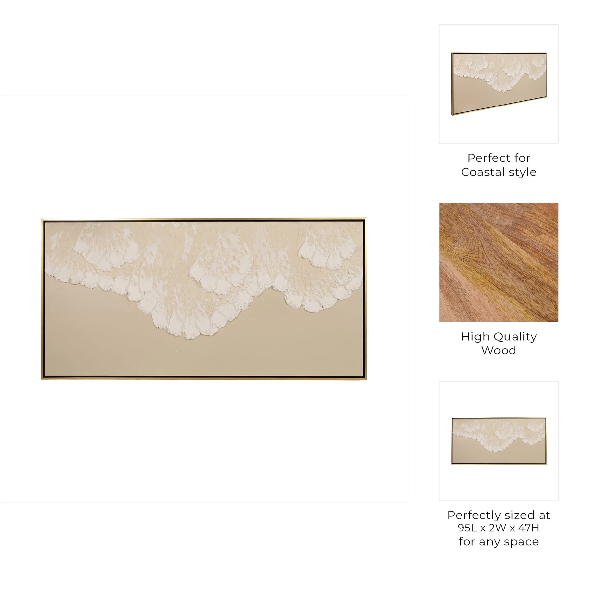 95x47 Hand Painted Tidal Waves, Tan - Image 8