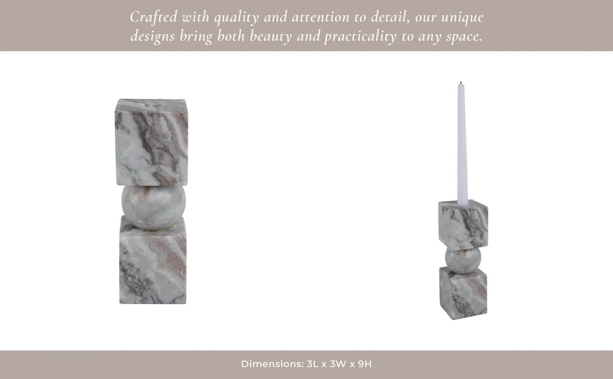 9x3" Chunky Marble Taper Holder, Tan Multi - Image 12