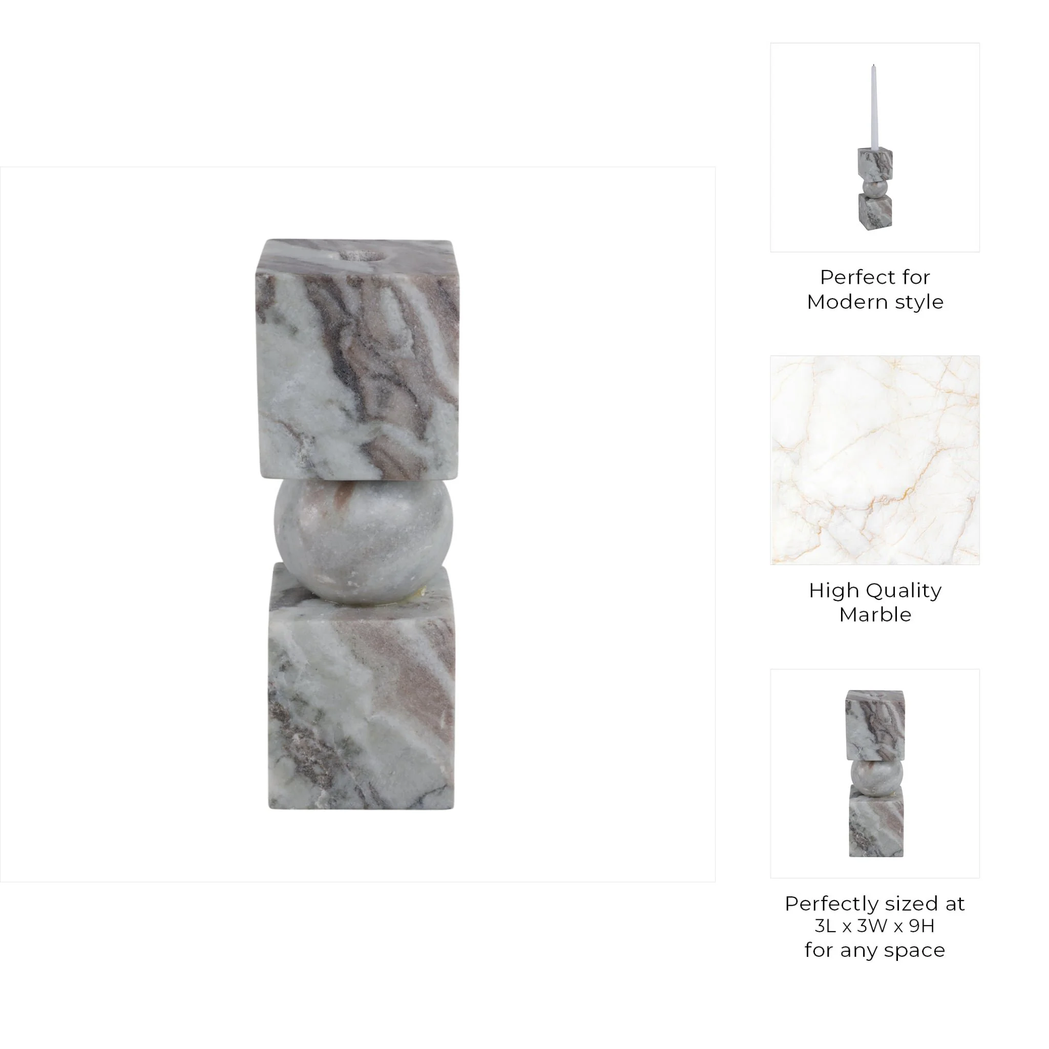 9x3" Chunky Marble Taper Holder, Tan Multi - Image 9