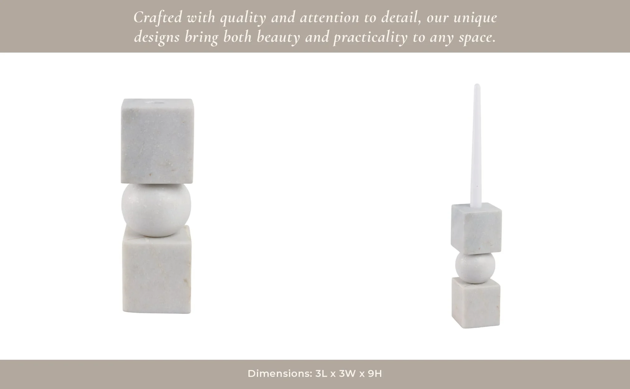 9x3" Chunky Marble Taper Holder, White - Image 12