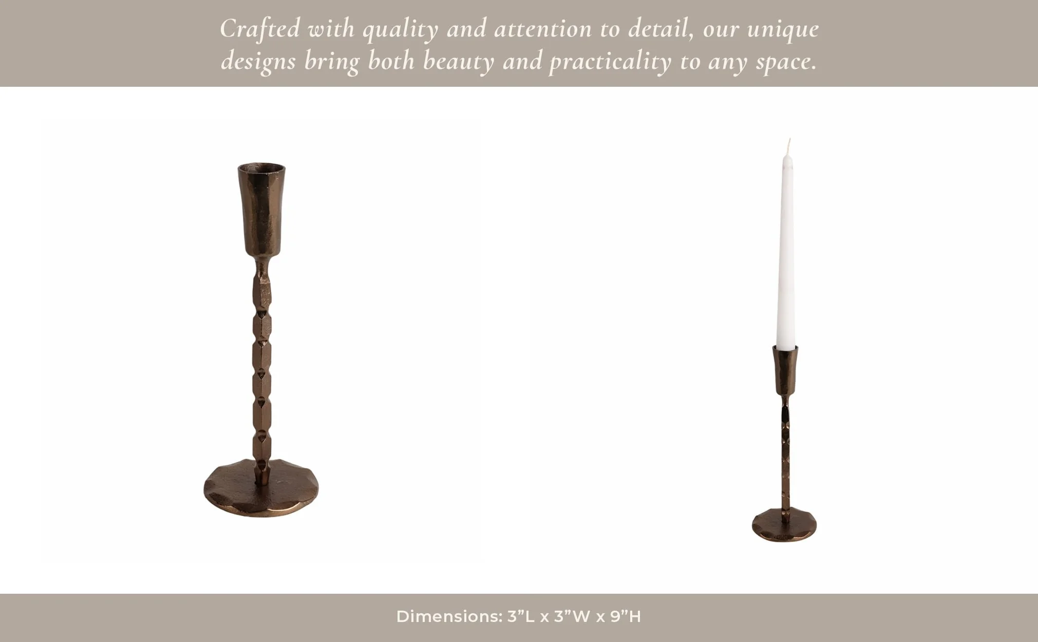 9x3" Forged Cast Iron Taper Holder, Matte Bronze - Image 10