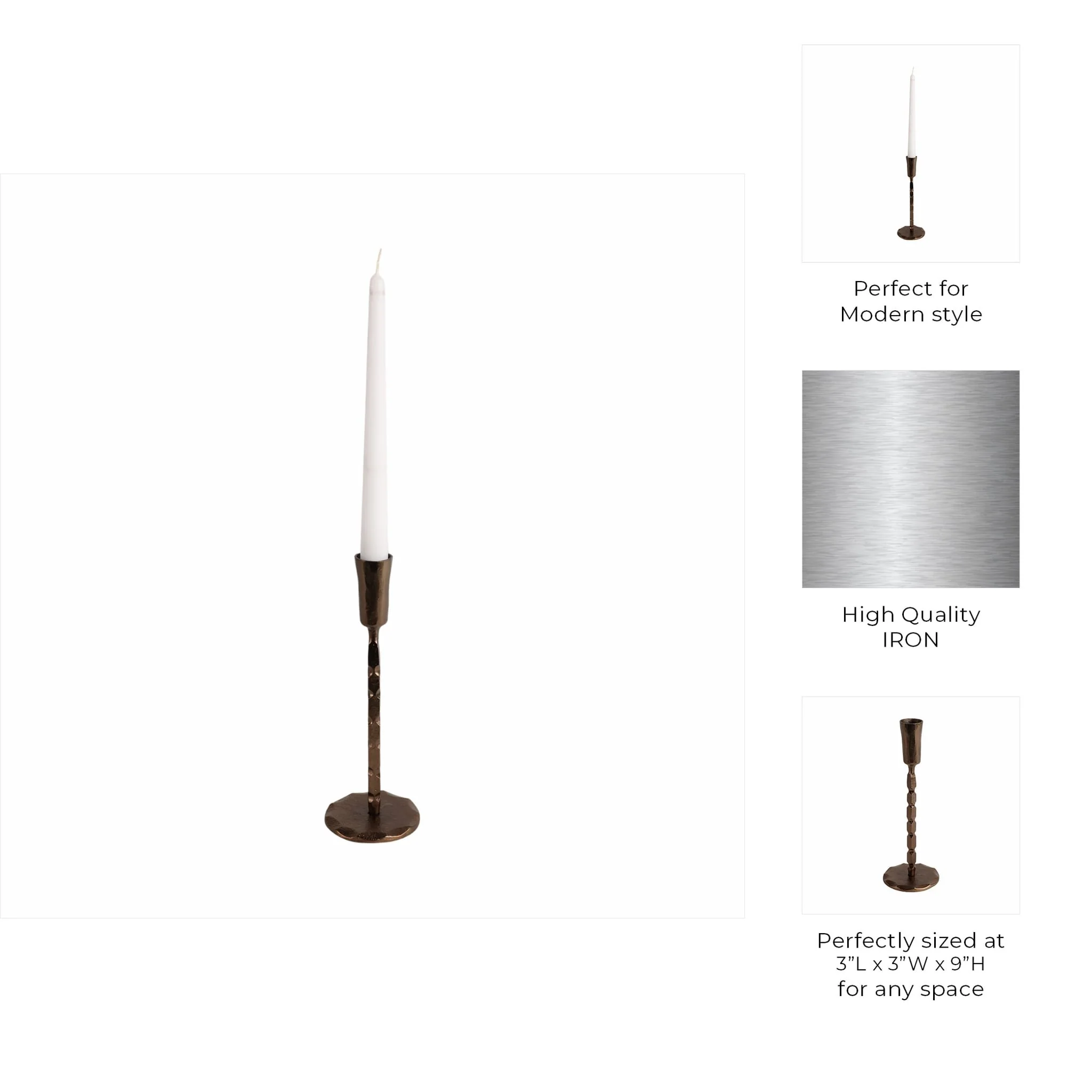9x3" Forged Cast Iron Taper Holder, Matte Bronze - Image 9