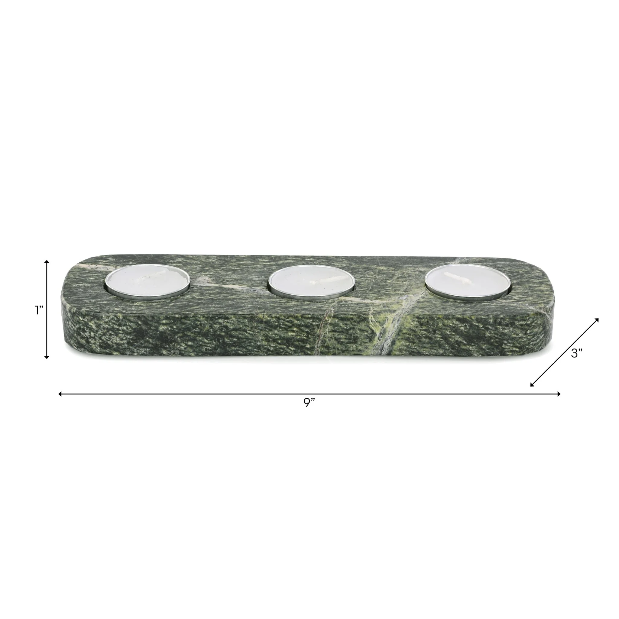 9x3" Marble 3-tealight Holder, Forest Green - Image 3
