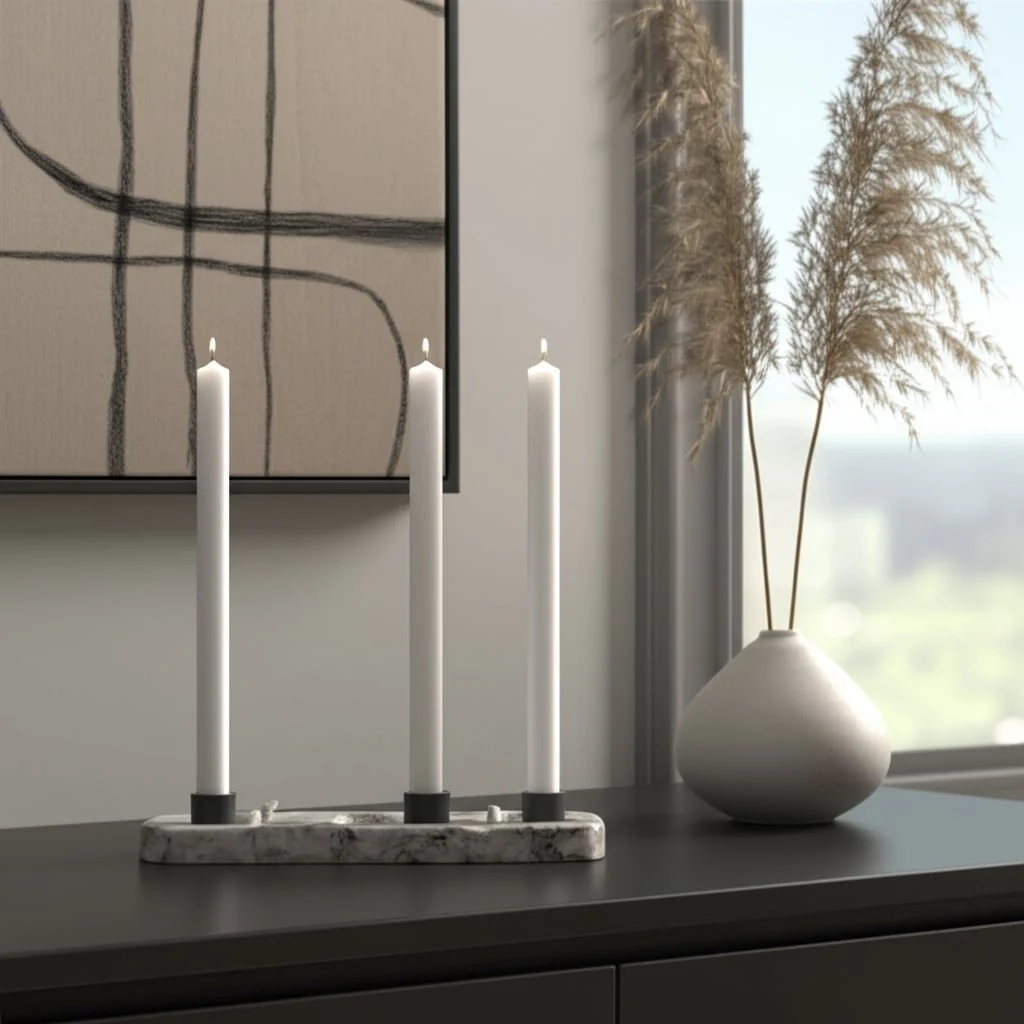 9x3" Marble 3-tealight Holder, White/black - Image 11