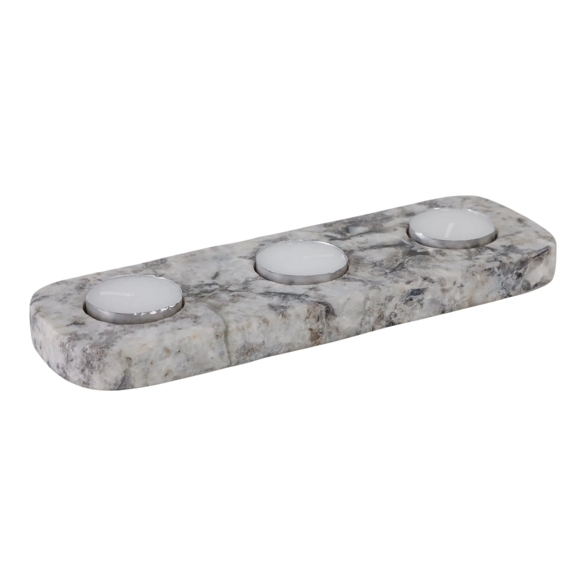 9x3" Marble 3-tealight Holder, White/black - Image 3