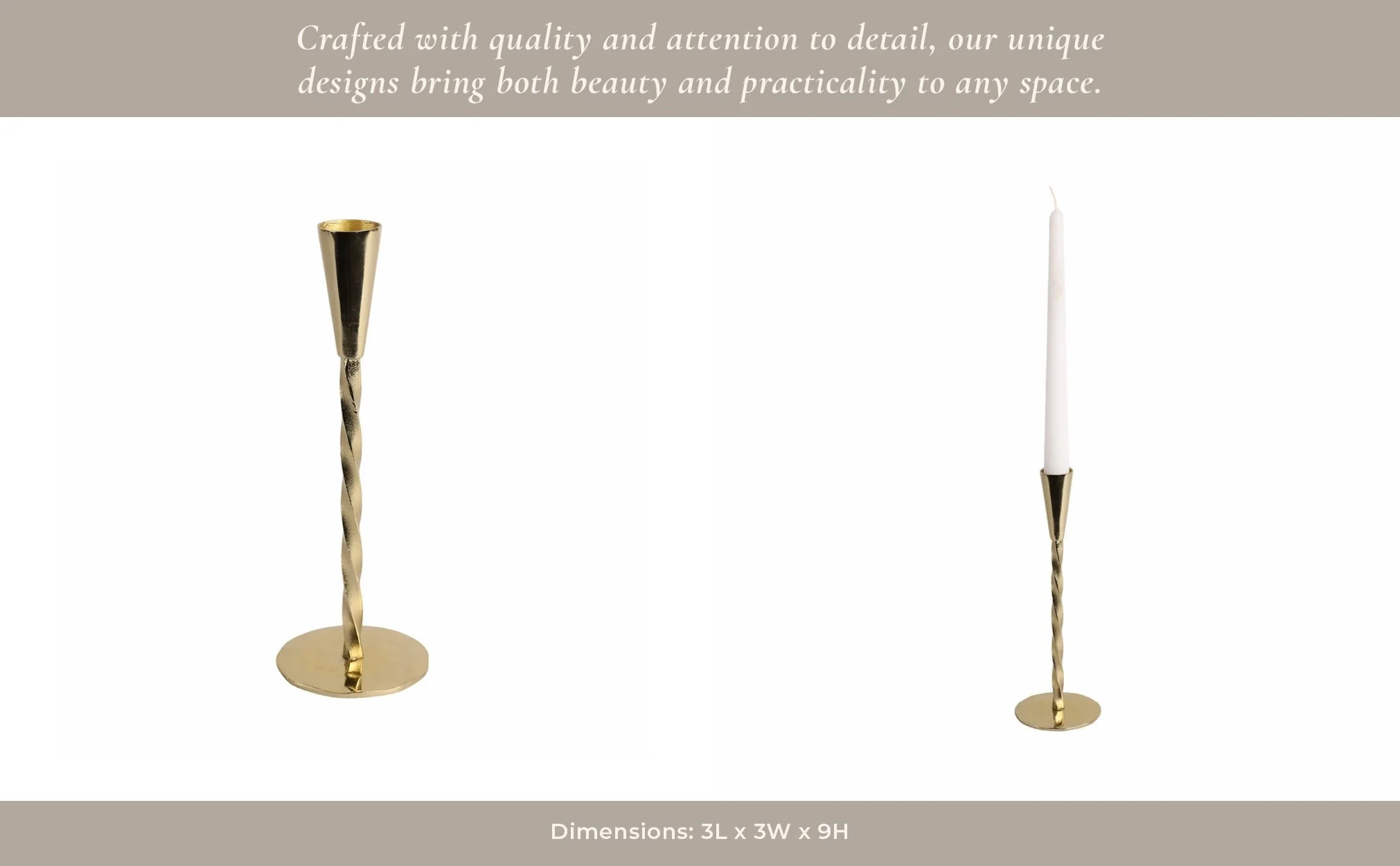 9x3" Twisted Taper Holder, Gold - Image 13
