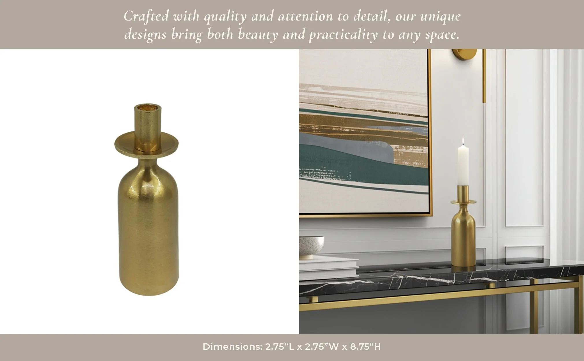 9x3" Wide Base Metal Taper Holder, Gold - Image 5
