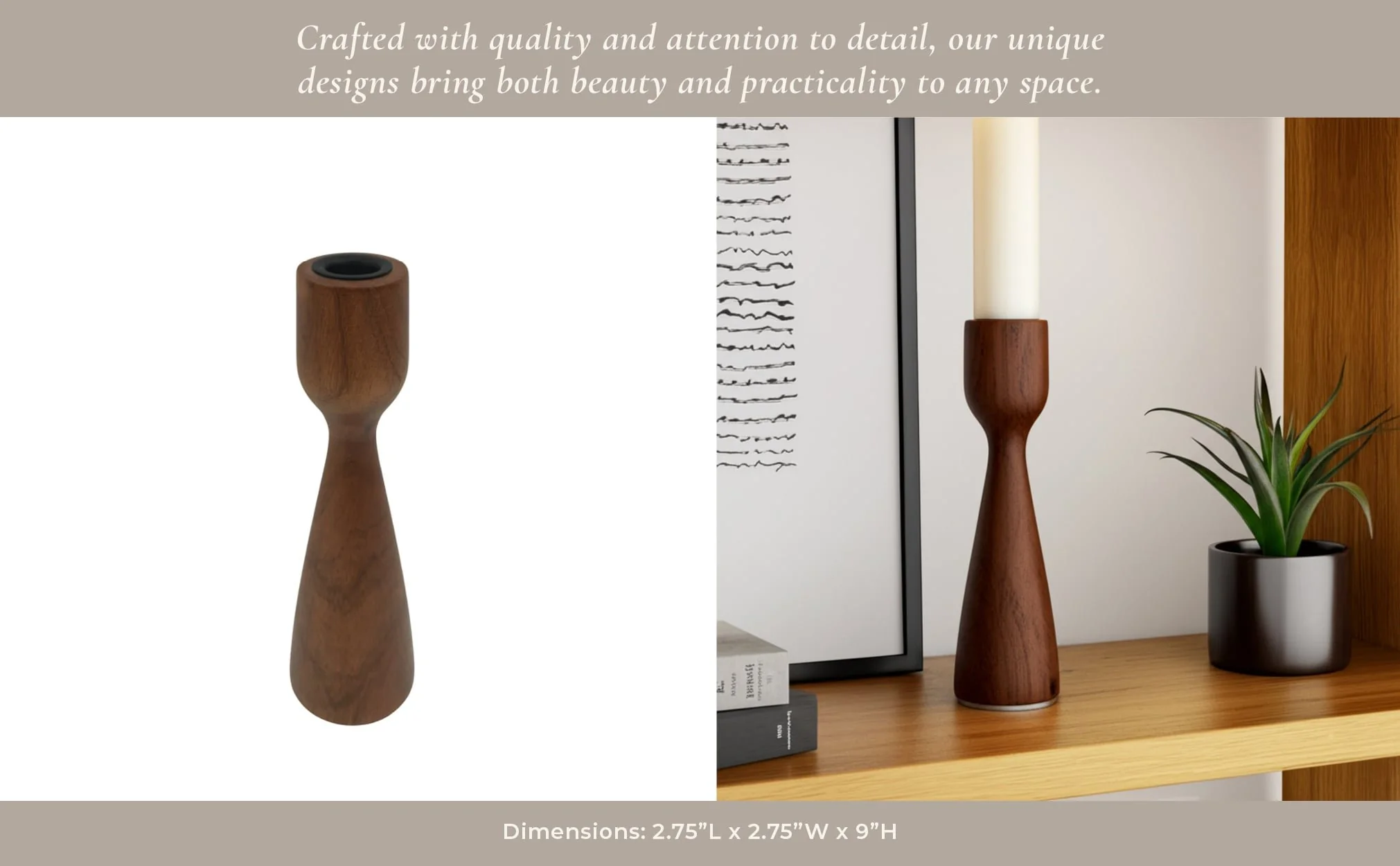 9x3" Wood Modern Taper Holder, Walnut - Image 4
