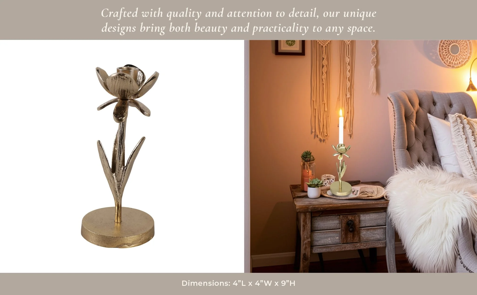 9x4" Flower Bloom Taper Holder, Champagne - Image 11