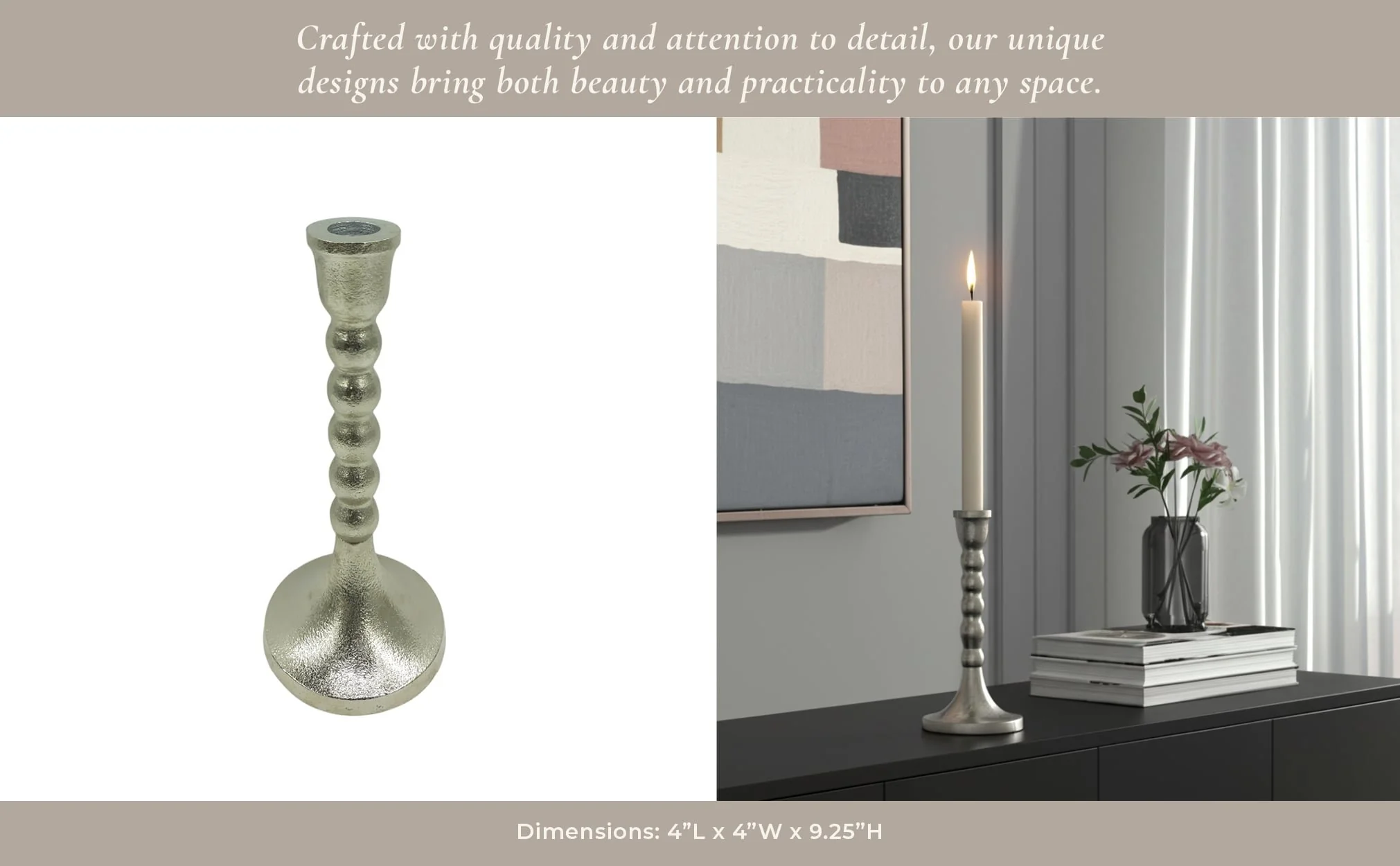 9x4" Stacked Ball Metal Taper Holder, Silver - Image 4