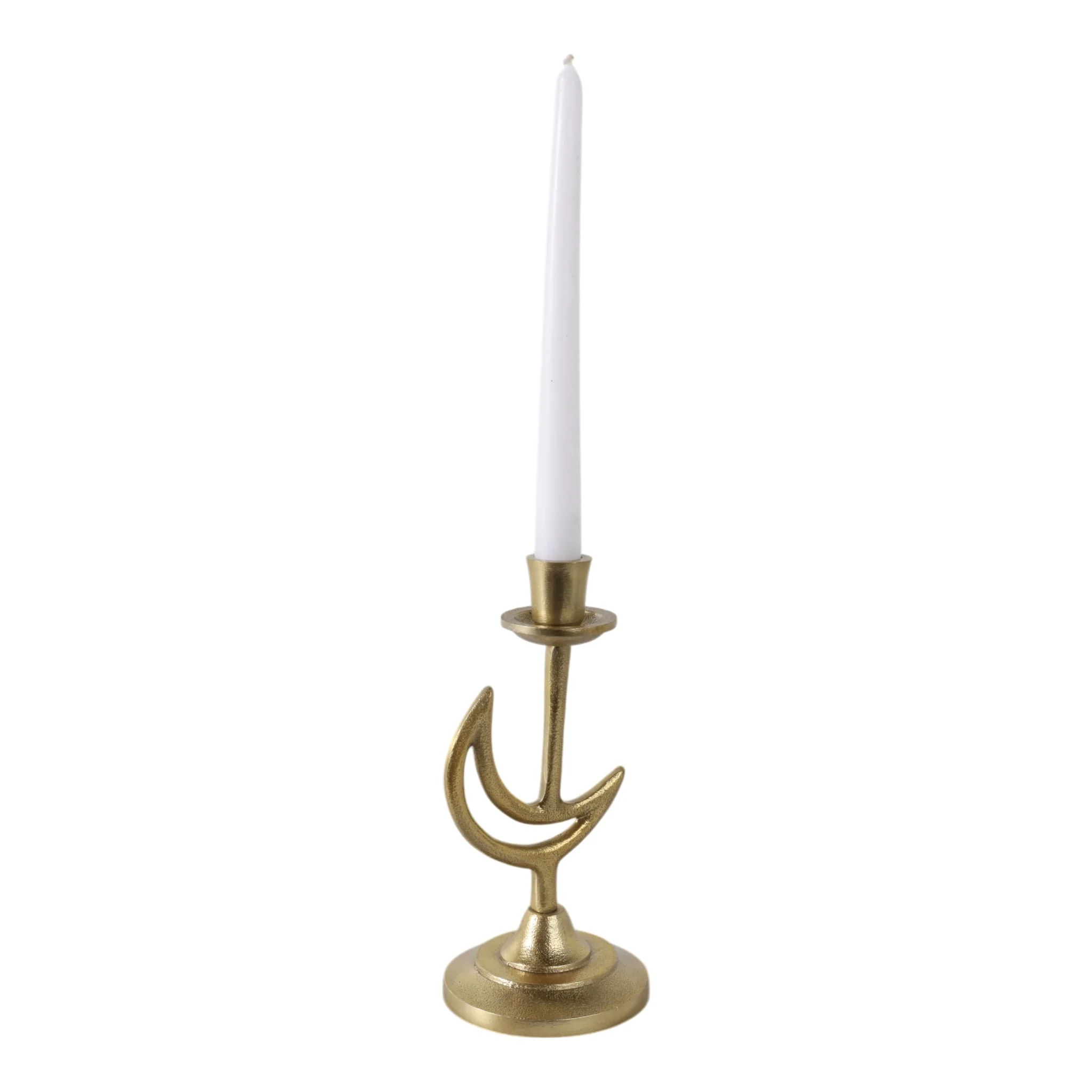 9x5" Crescent Moon Taper Holder, Gold - Image 2