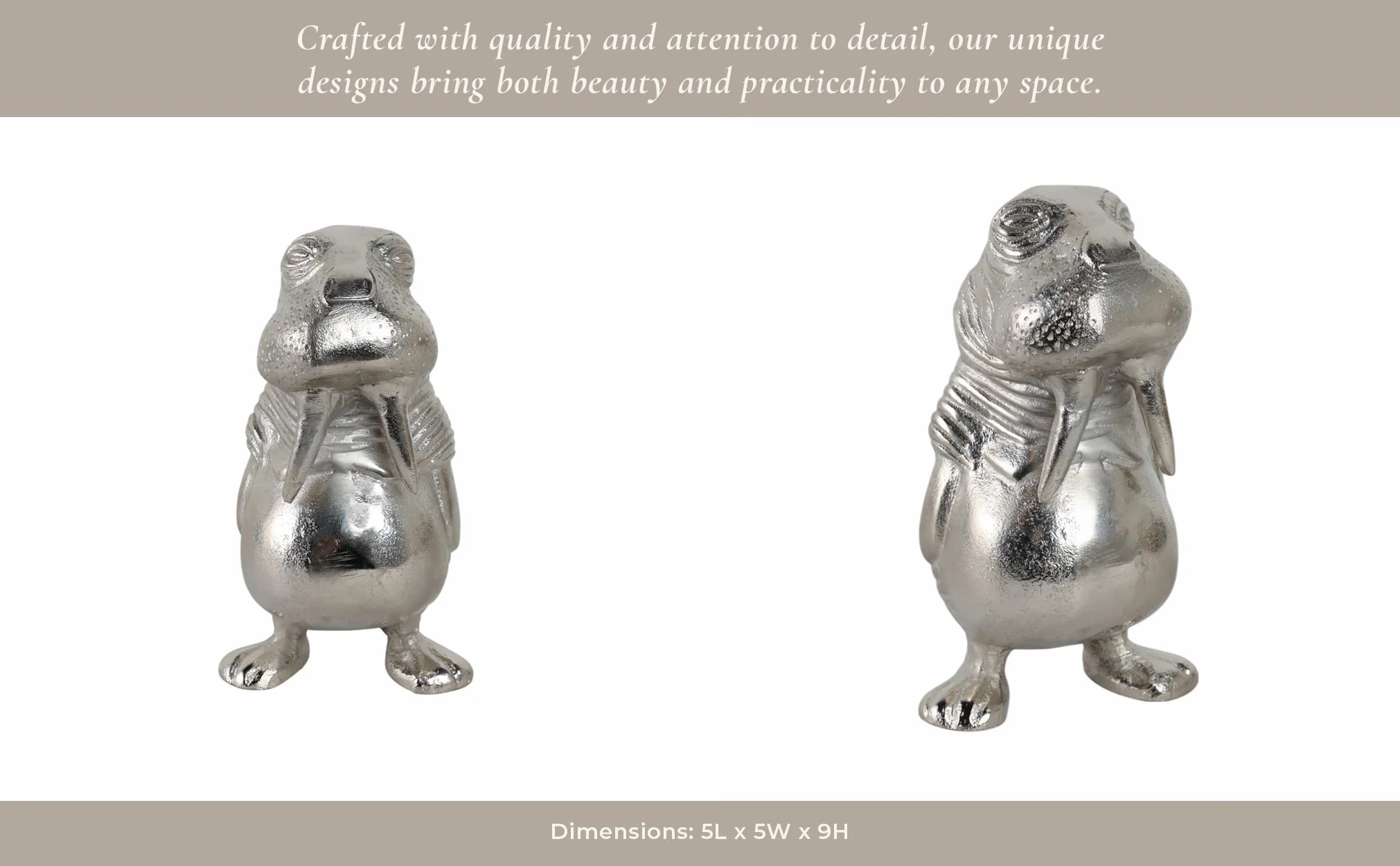 9x5" Metal Walrus, Silver - Image 13