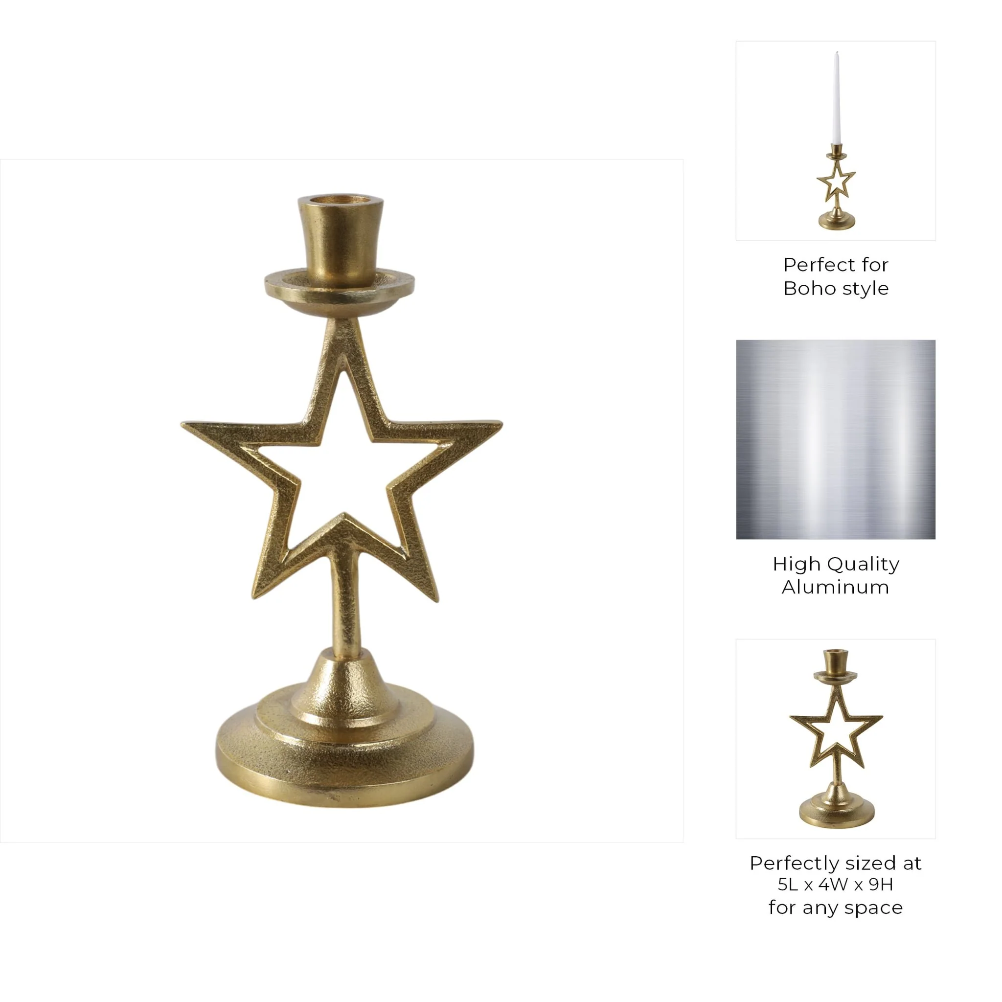 9x5" Star Taper Holder, Gold - Image 10