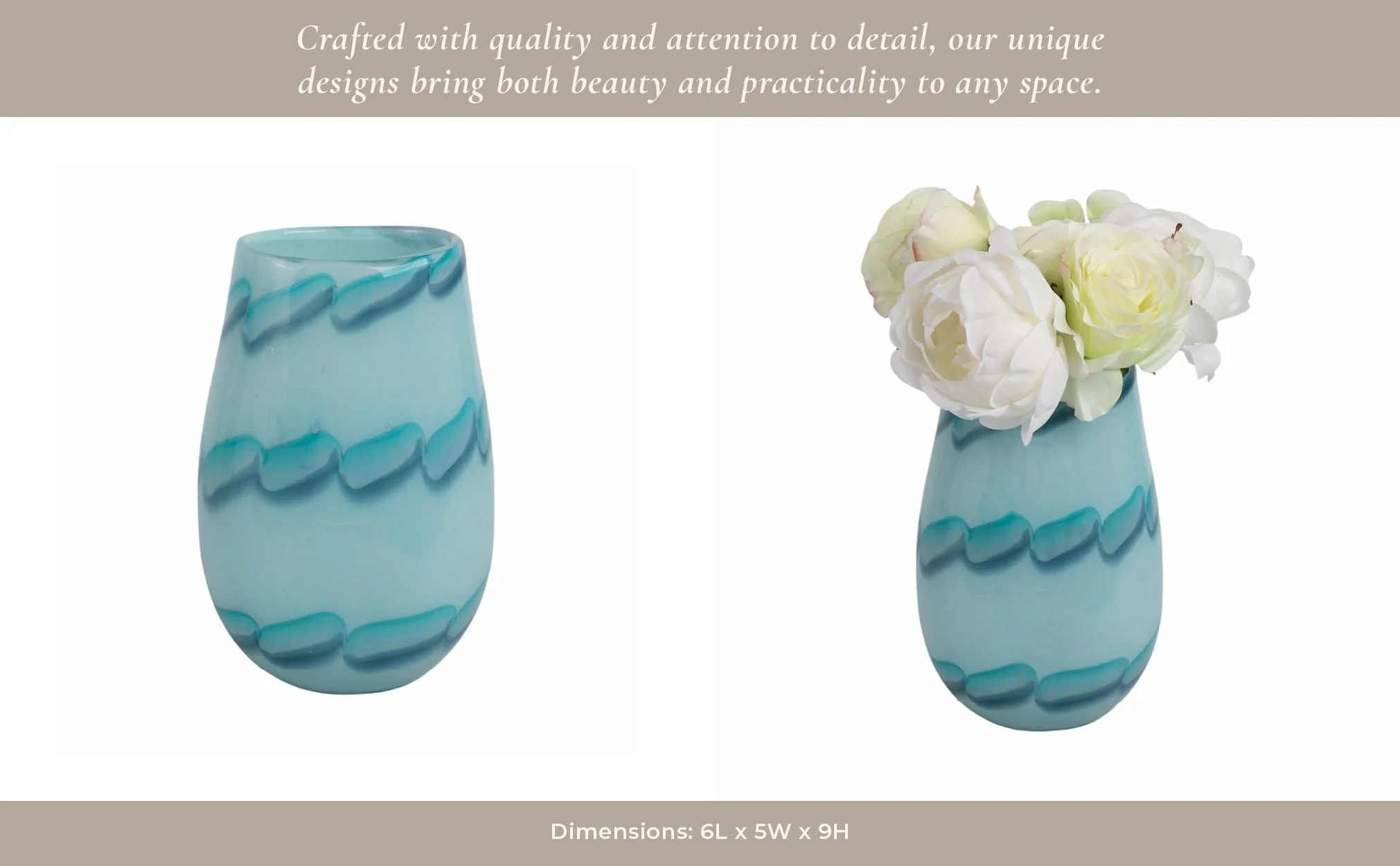 9x6" Bead Pattern Glass Vase, Blue - Image 14