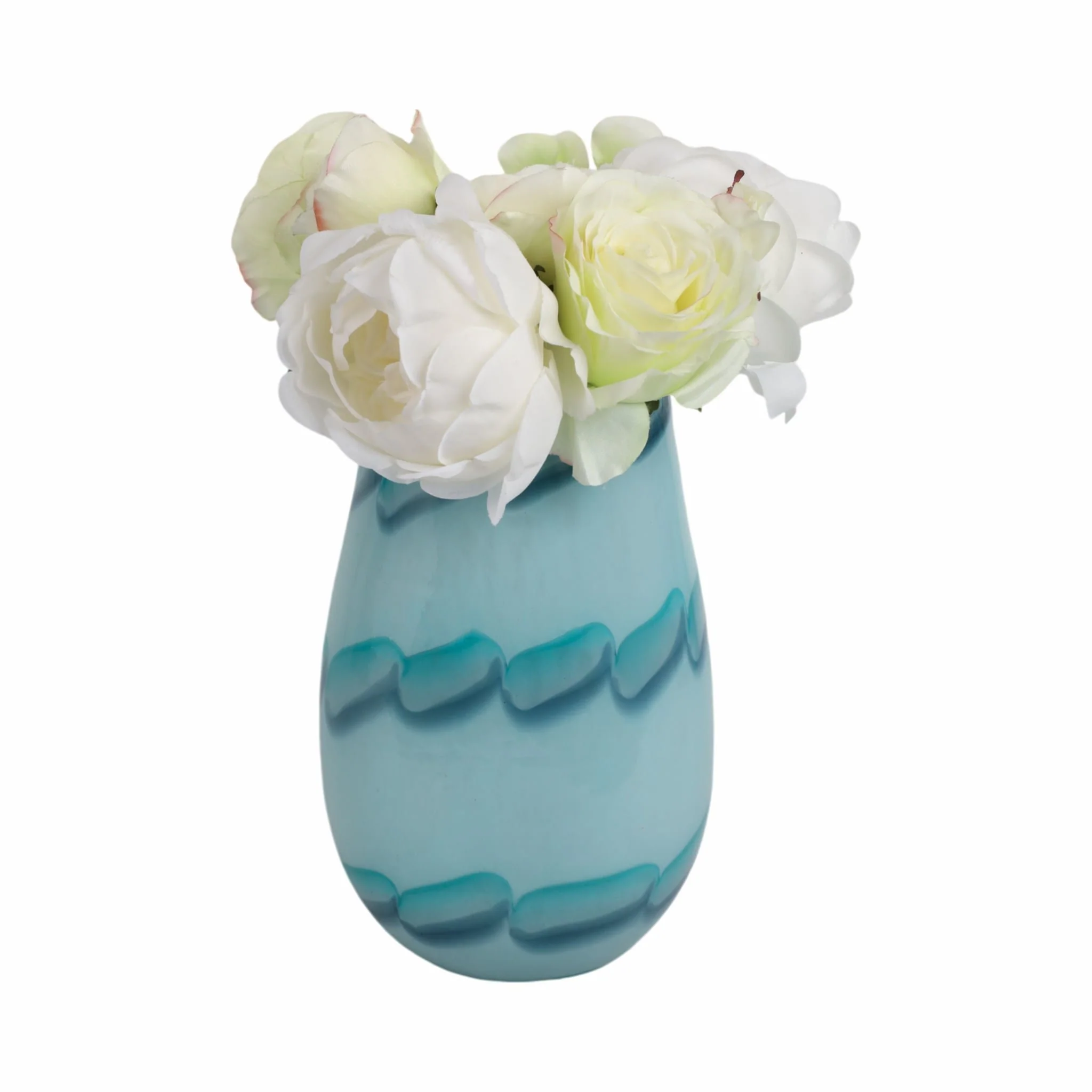 9x6" Bead Pattern Glass Vase, Blue - Image 2
