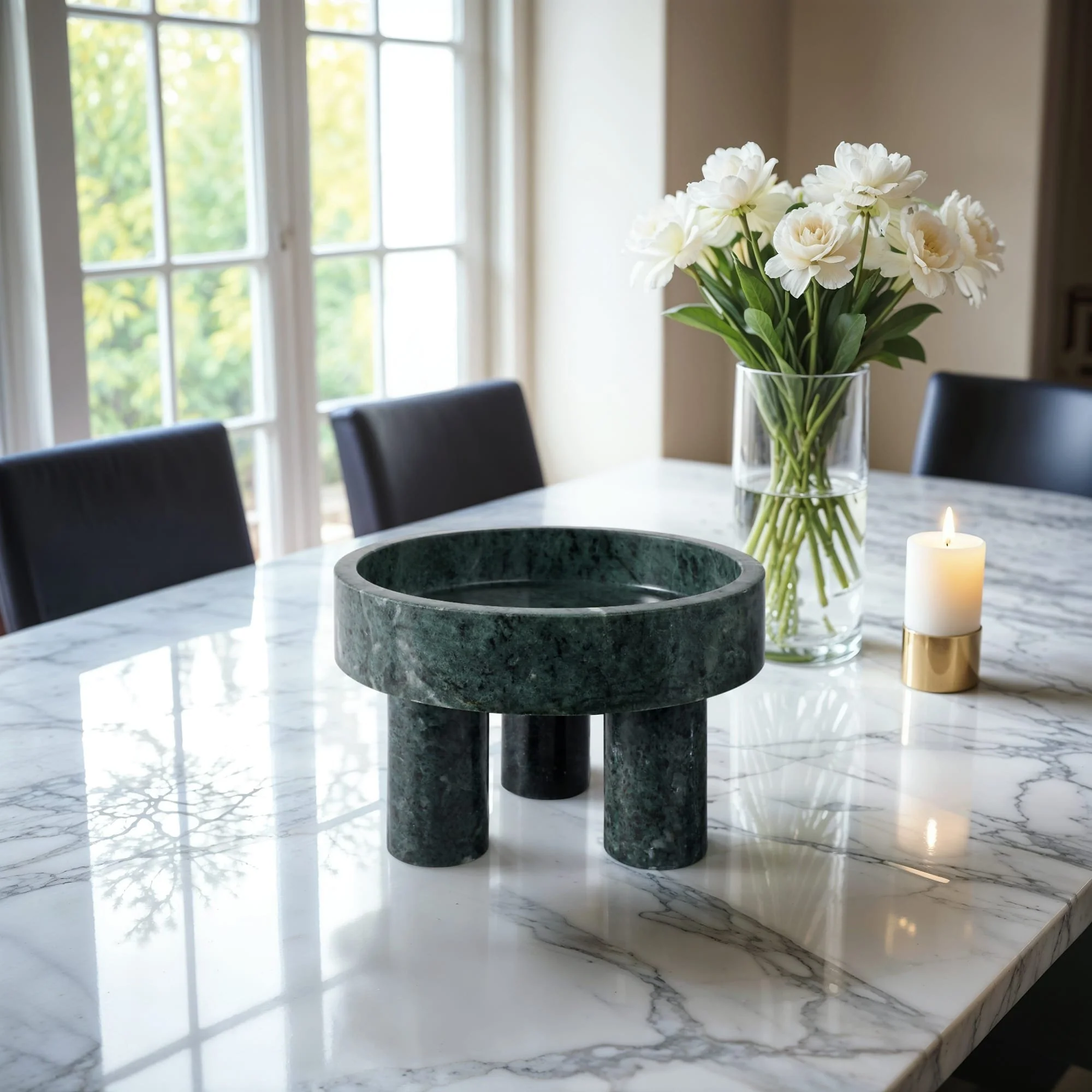9x6" Marble Bowl On 3 Feet, Green - Image 10