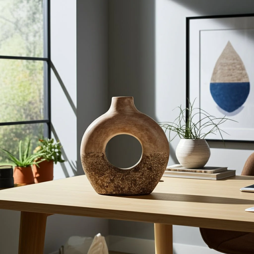 9x8" Open Cut-out Terracotta Vase, Ivory Multi - Image 10