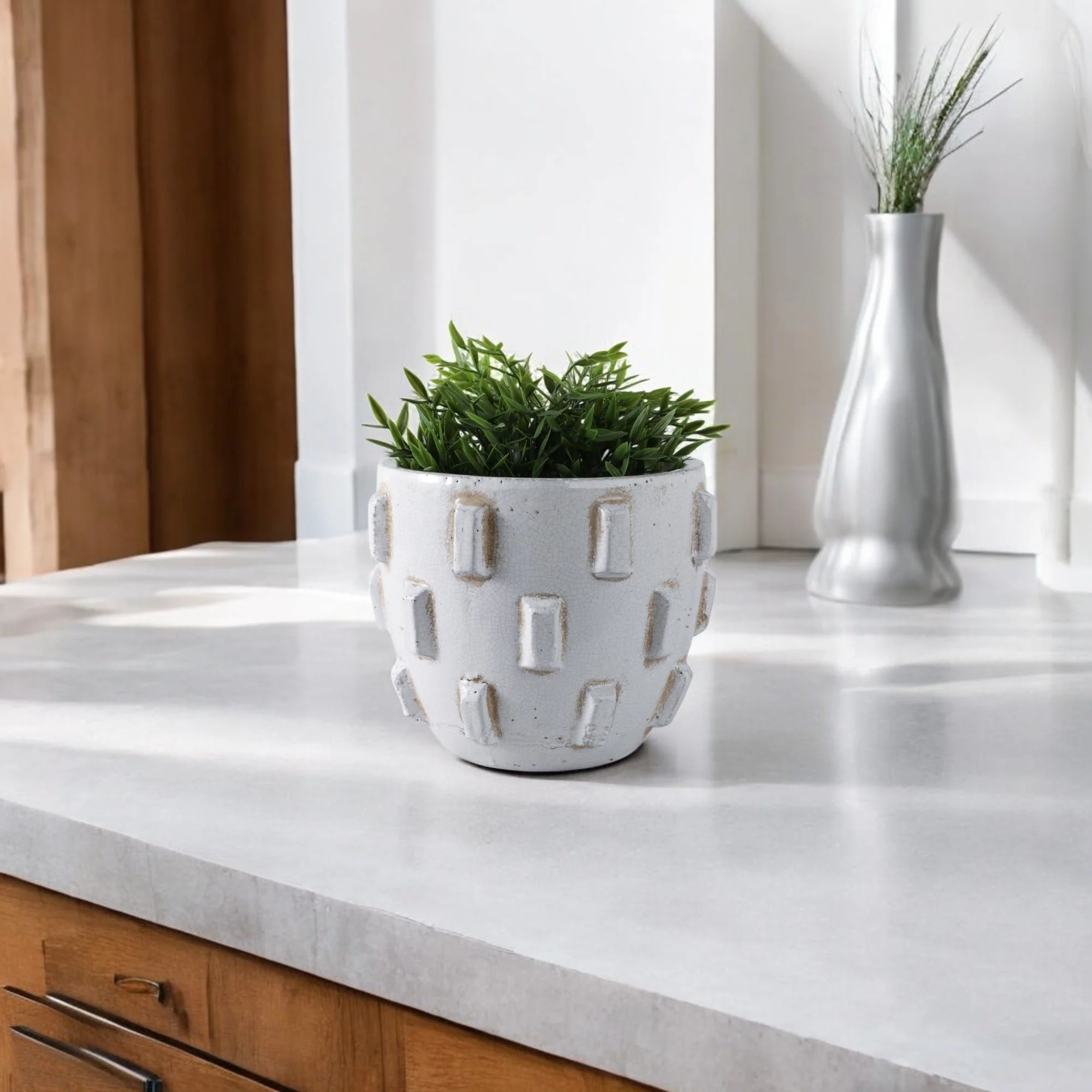 9x8" Sculptural Hobnail Planter, White - Image 11