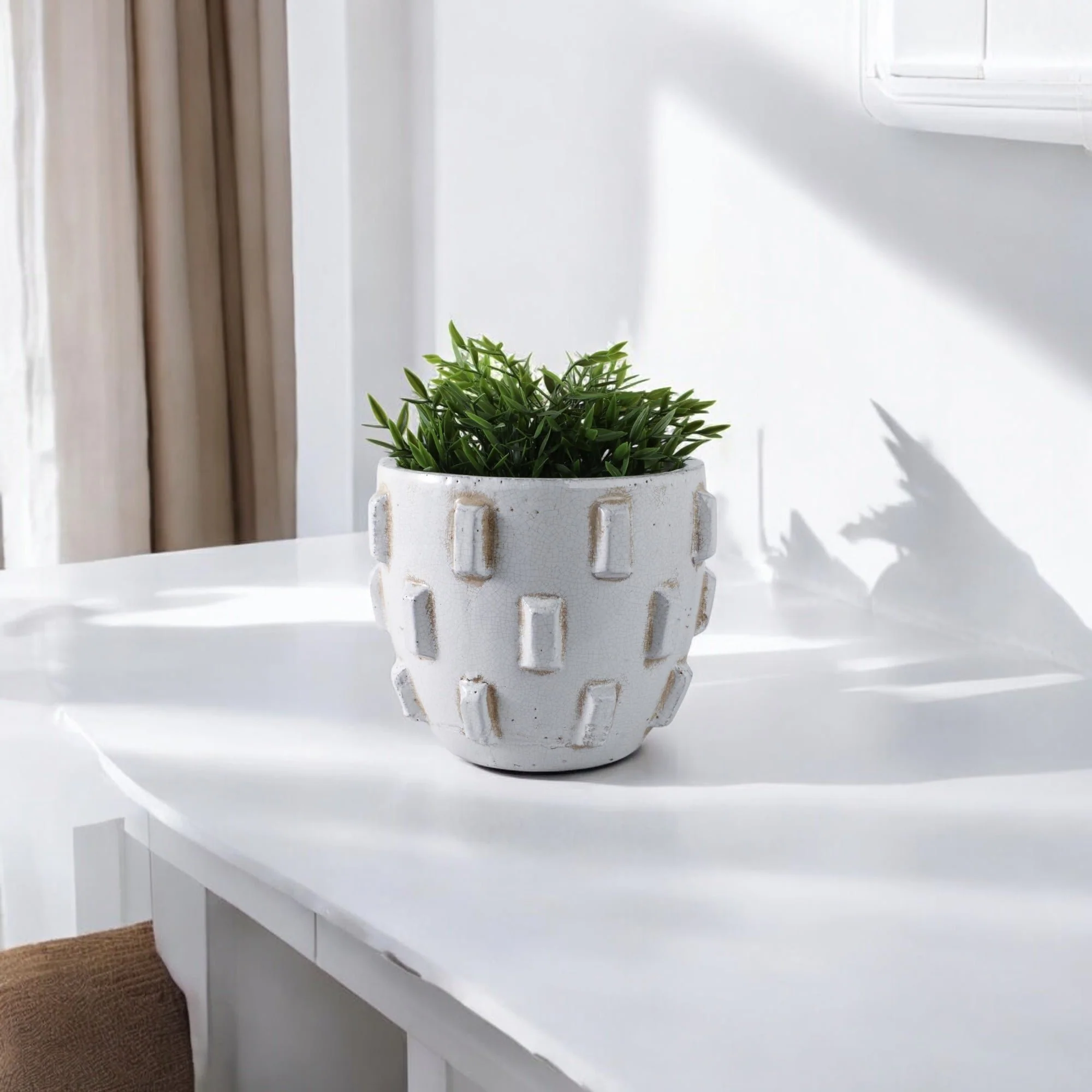 9x8" Sculptural Hobnail Planter, White - Image 12