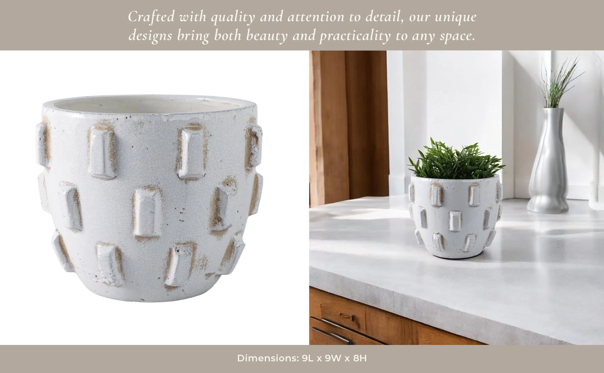 9x8" Sculptural Hobnail Planter, White - Image 14