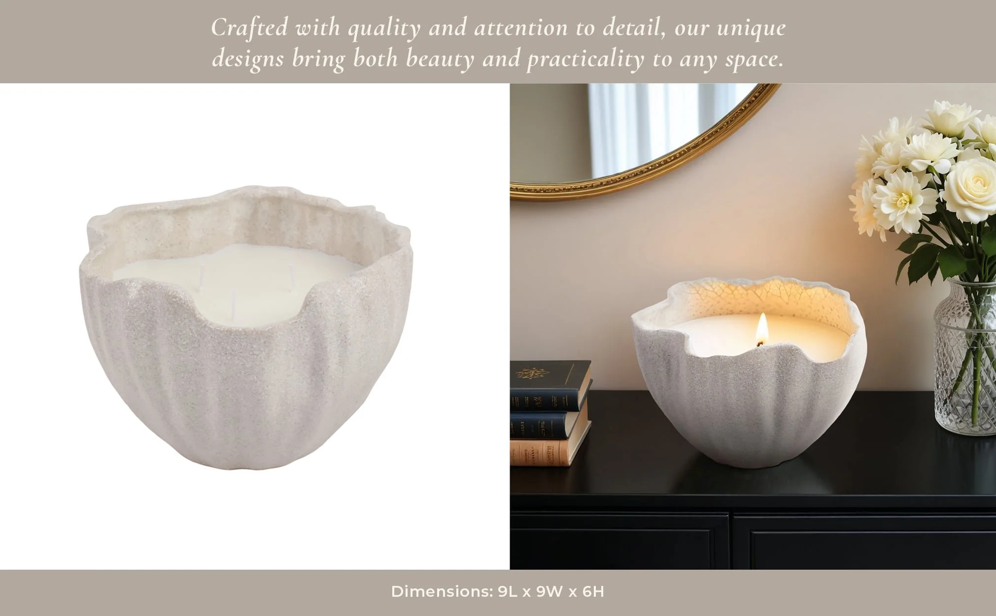 9x9" 48 Oz Grapefruit & Ginger Wavy Candle, Ivory - Image 11