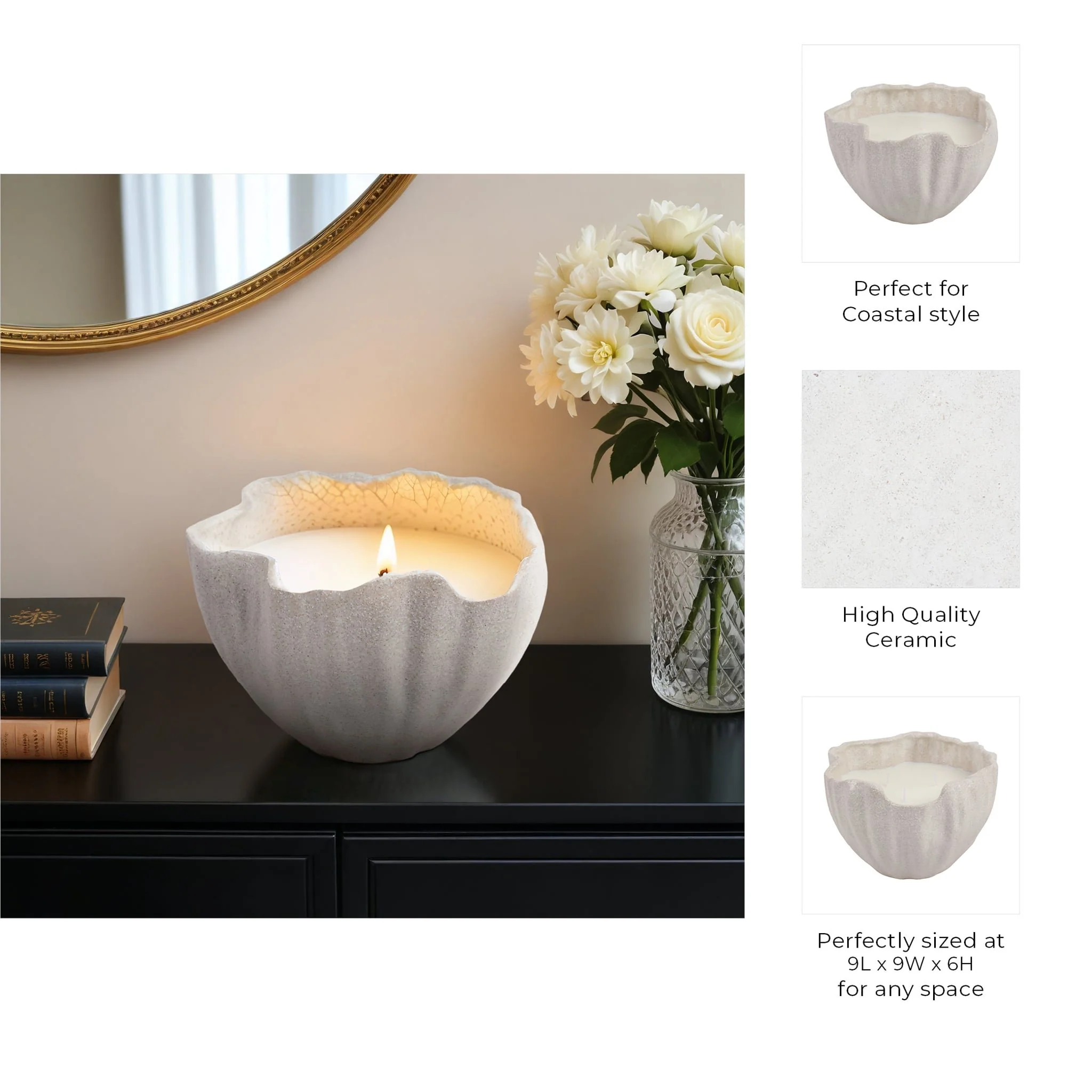 9x9" 48 Oz Grapefruit & Ginger Wavy Candle, Ivory - Image 9