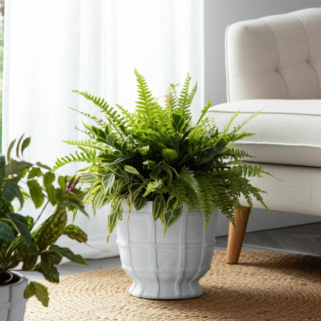 9x9" Grid Applique Pedestal Planter, White - Image 13