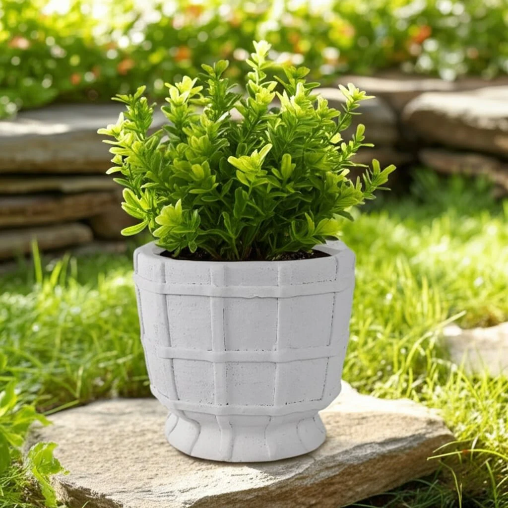9x9" Grid Applique Pedestal Planter, White - Image 14