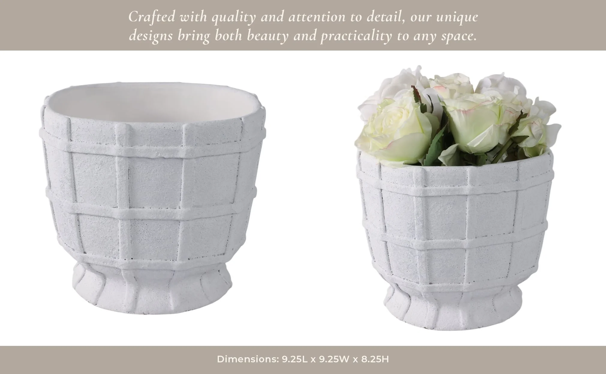 9x9" Grid Applique Pedestal Planter, White - Image 15