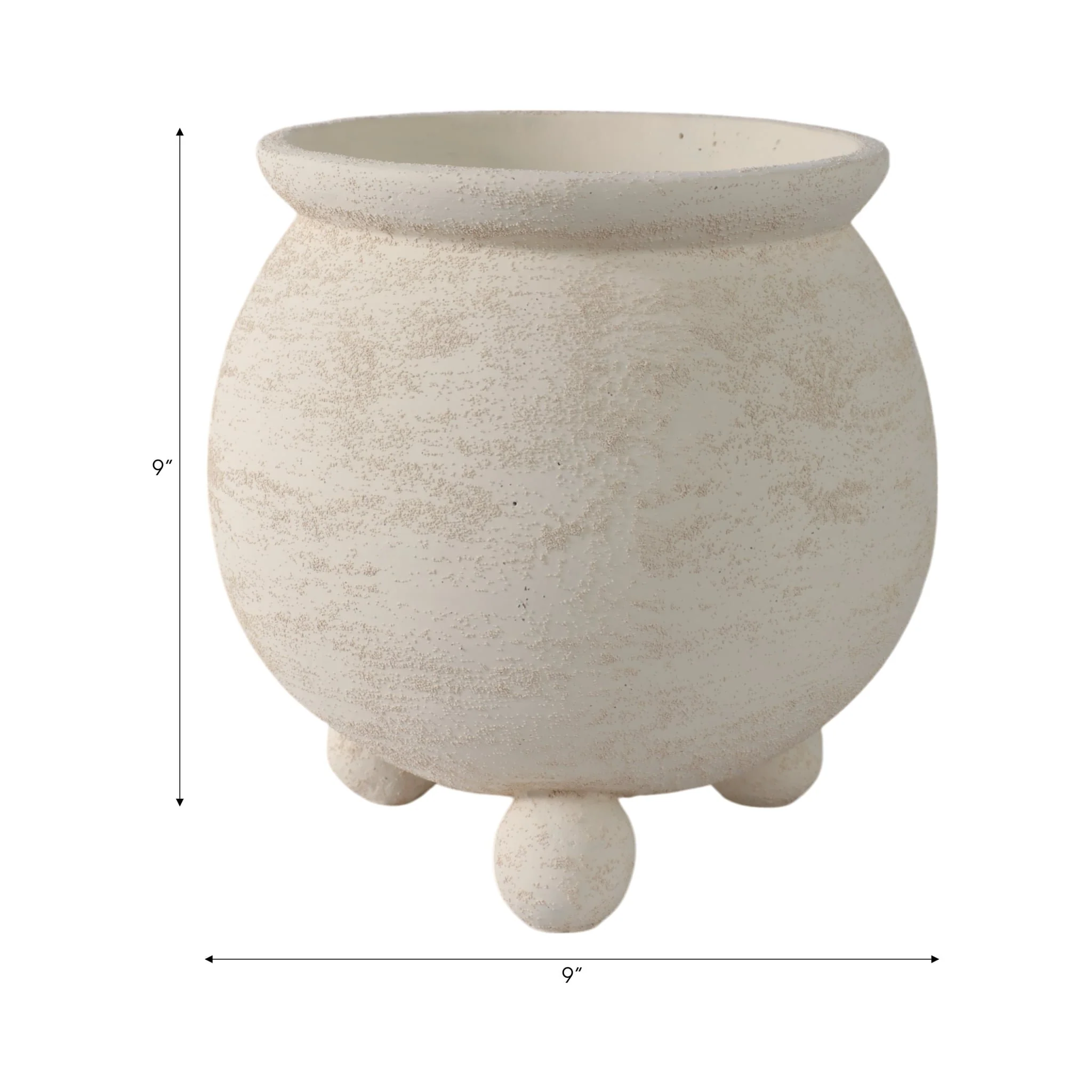 9x9" Textured Rounded Planter On Ball Feet, Ivory - Image 4