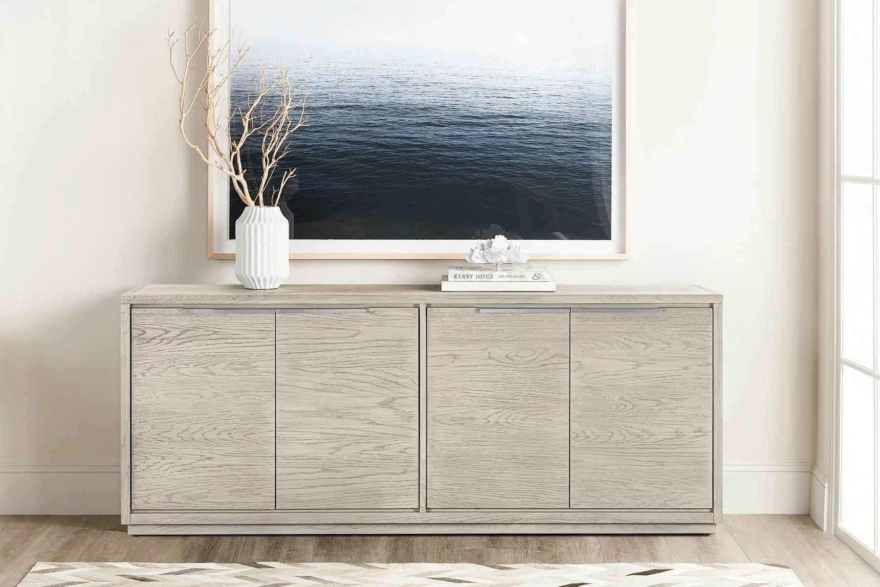 Abbey 4 Door Sideboard Buffet in Gray Oak Wood - Image 8