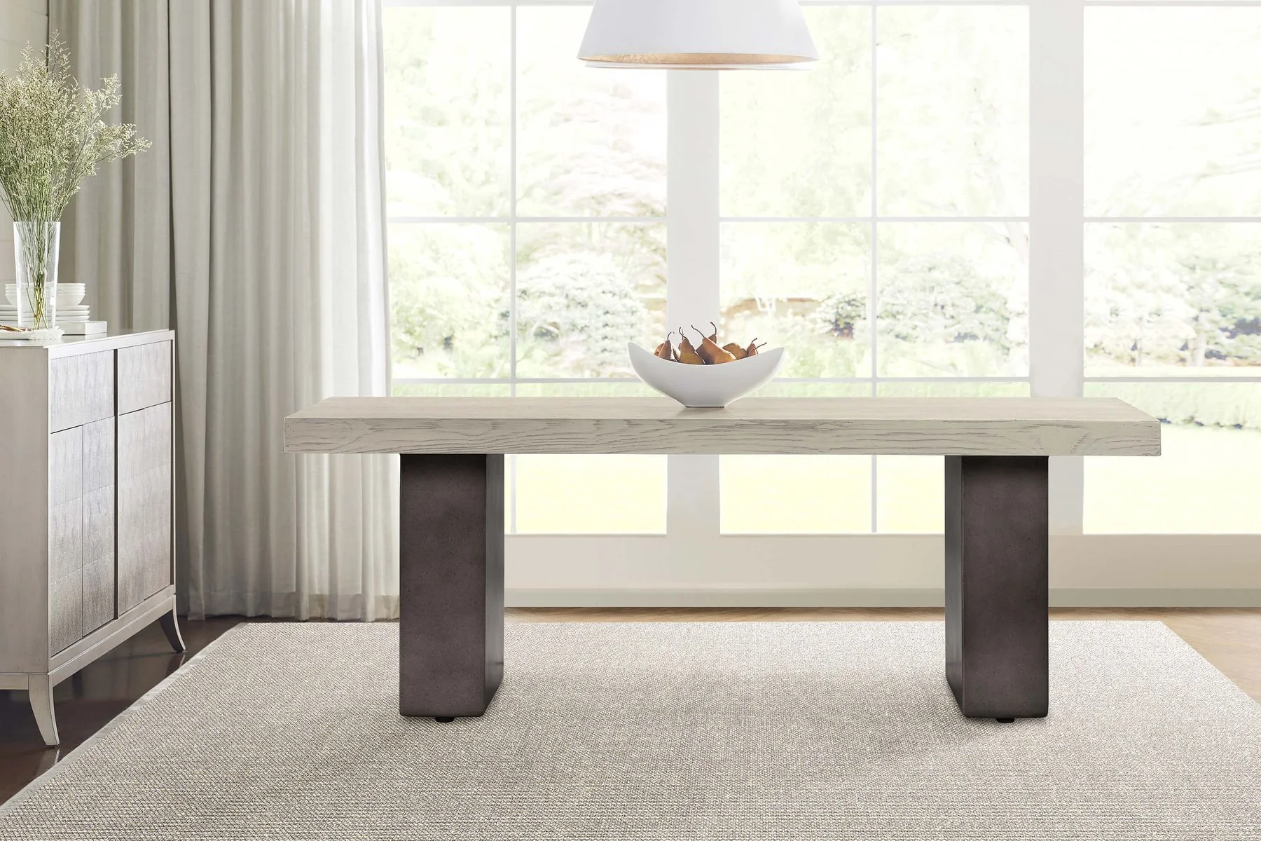Abbey Concrete and Gray Oak Wood Dining Table - Image 9