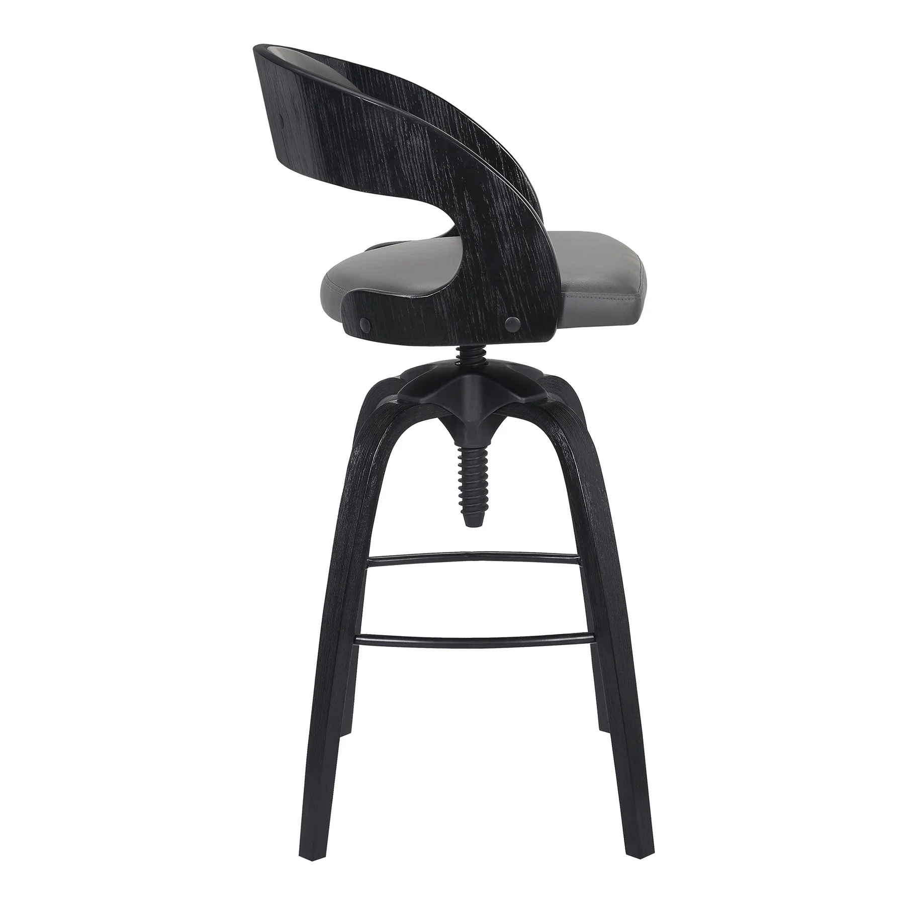 Abby Contemporary Adjustable Barstool in Black Brushed Wood Finish and Gray Faux Leather - Image 2