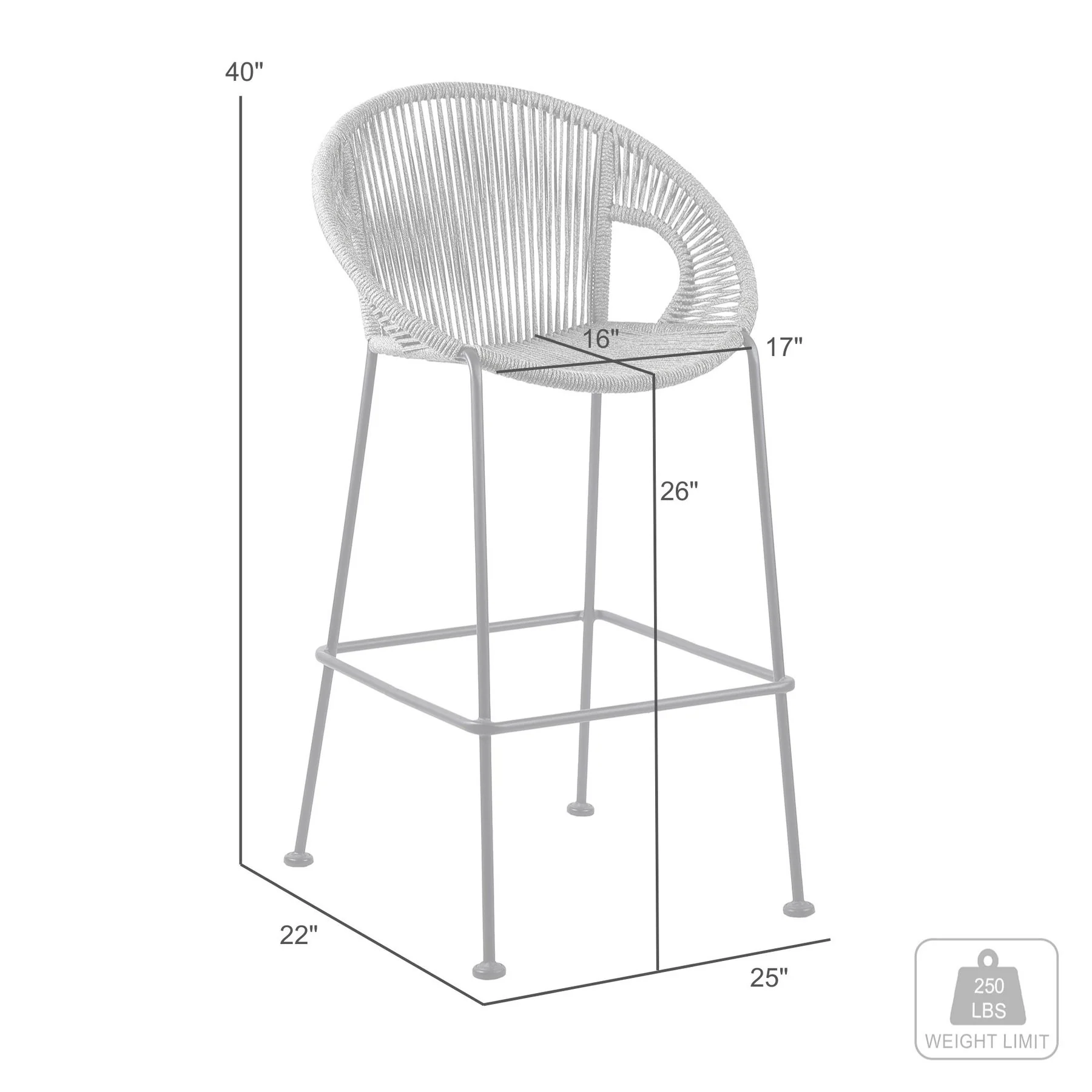 Acapulco 26" Indoor Outdoor Steel Bar Stool with Brick Red Rope - Image 8