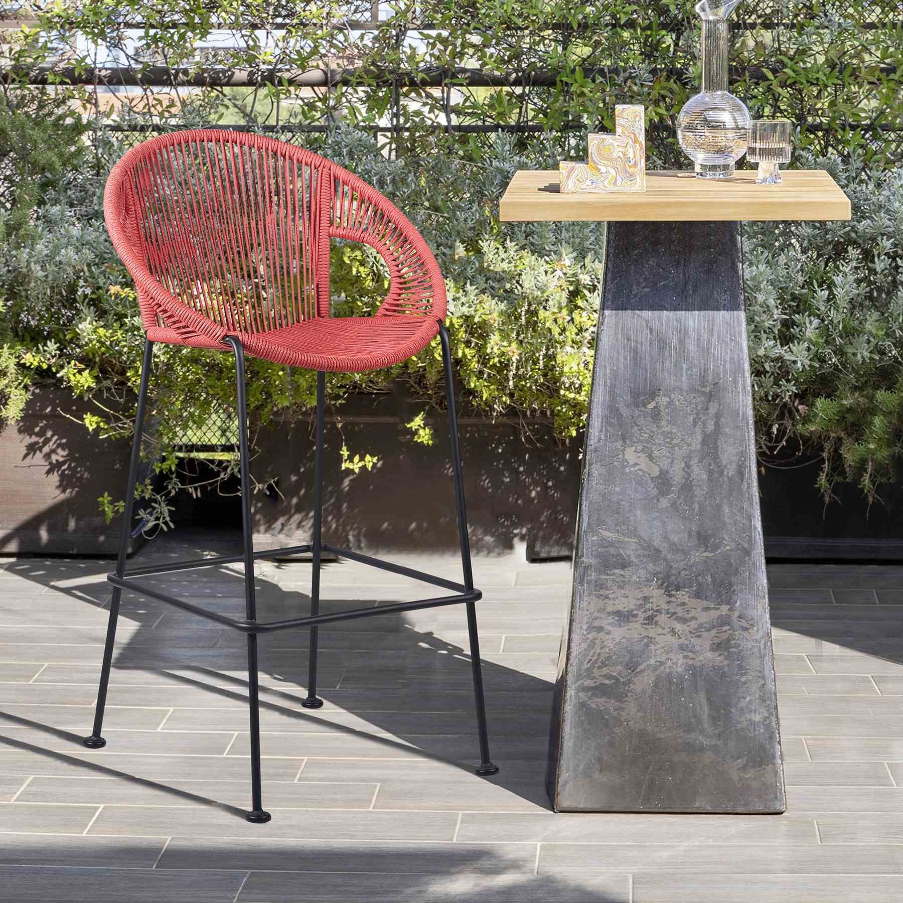 Acapulco 26" Indoor Outdoor Steel Bar Stool with Brick Red Rope - Image 9