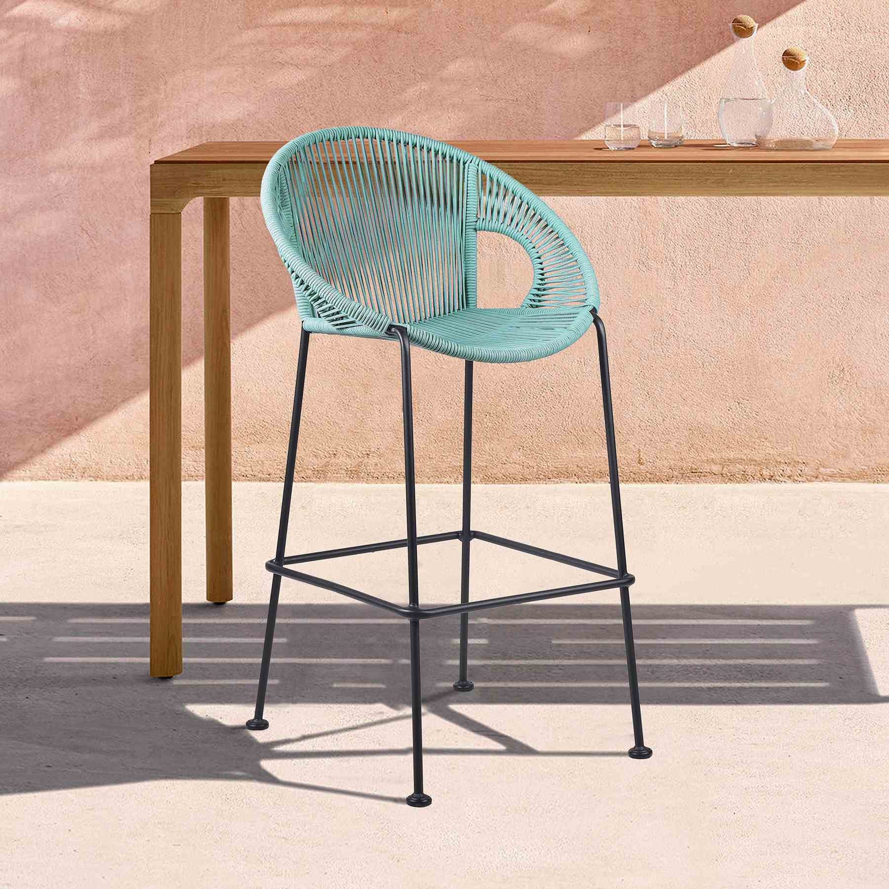 Acapulco 26" Indoor Outdoor Steel Bar Stool with Wasabi Rope - Image 9